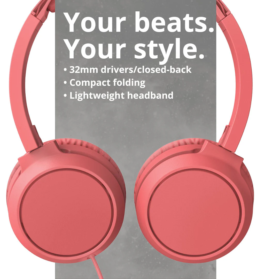 Philips 3000 Series TAH4105RD00 On-Ear Closed-Back Headphones with 32mm Drivers (Red) Bundle - Image 2