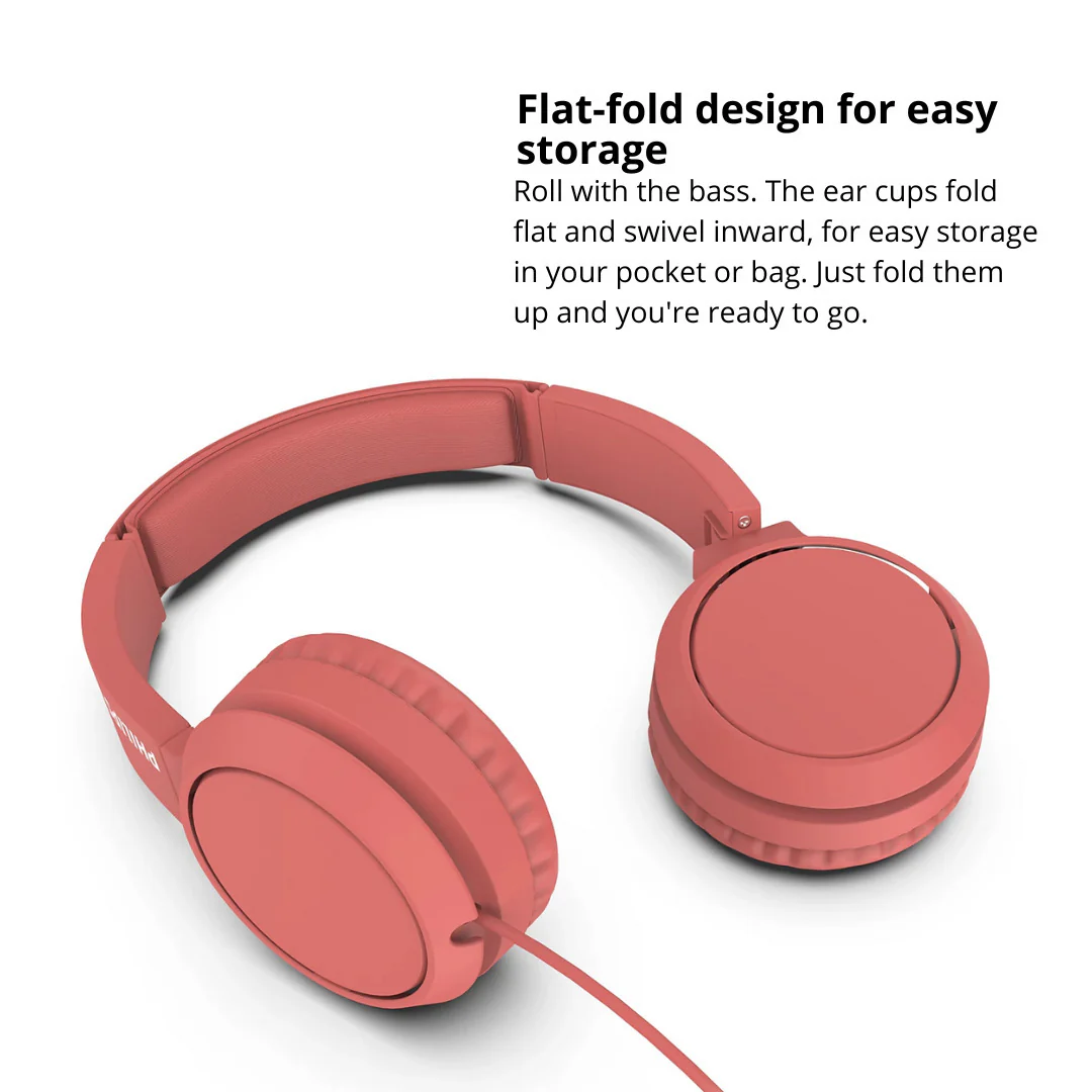 Philips 3000 Series TAH4105RD00 On-Ear Closed-Back Headphones with 32mm Drivers (Red) Bundle - Image 5