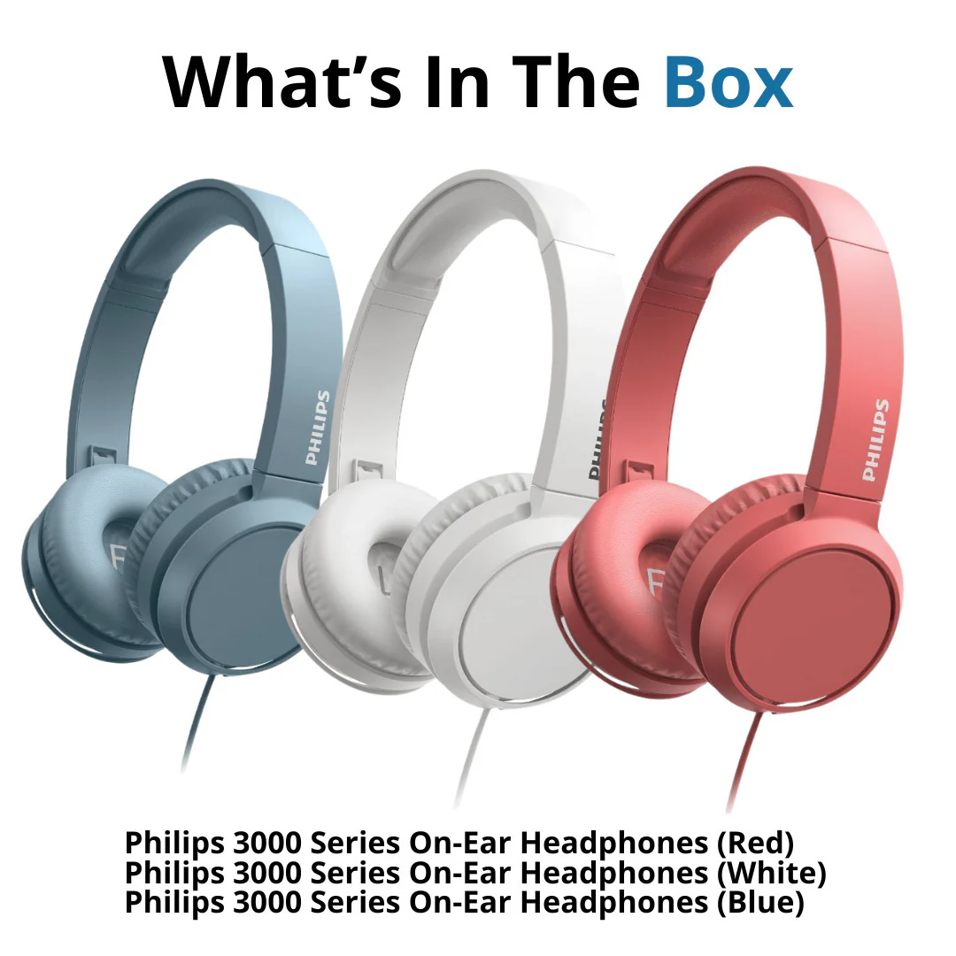 Philips 3000 Series TAH4105RD00 On-Ear Closed-Back Headphones with 32mm Drivers (Red) Bundle - Image 7