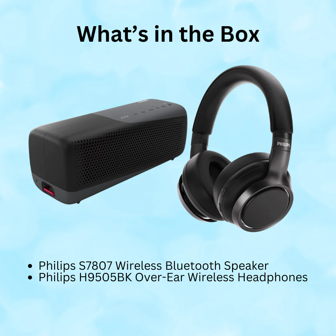 Philips S7807 Wireless Bluetooth Speaker with Philips H9505BK Over-Ear Wireless Headphones Bundle - Image 7