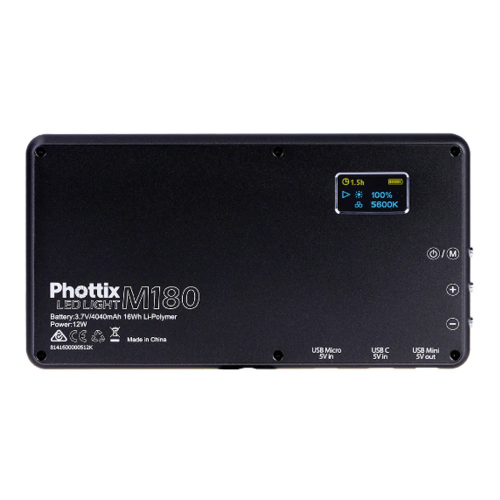 Phottix M180 Bi-Color LED Panel and USB Power Bank (Gray) - Image 4