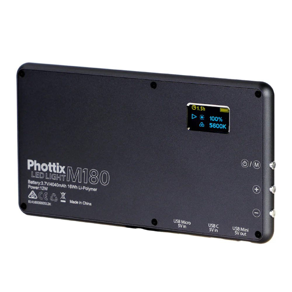 Phottix M180 Bi-Color LED Panel and USB Power Bank (Gray) - Image 5