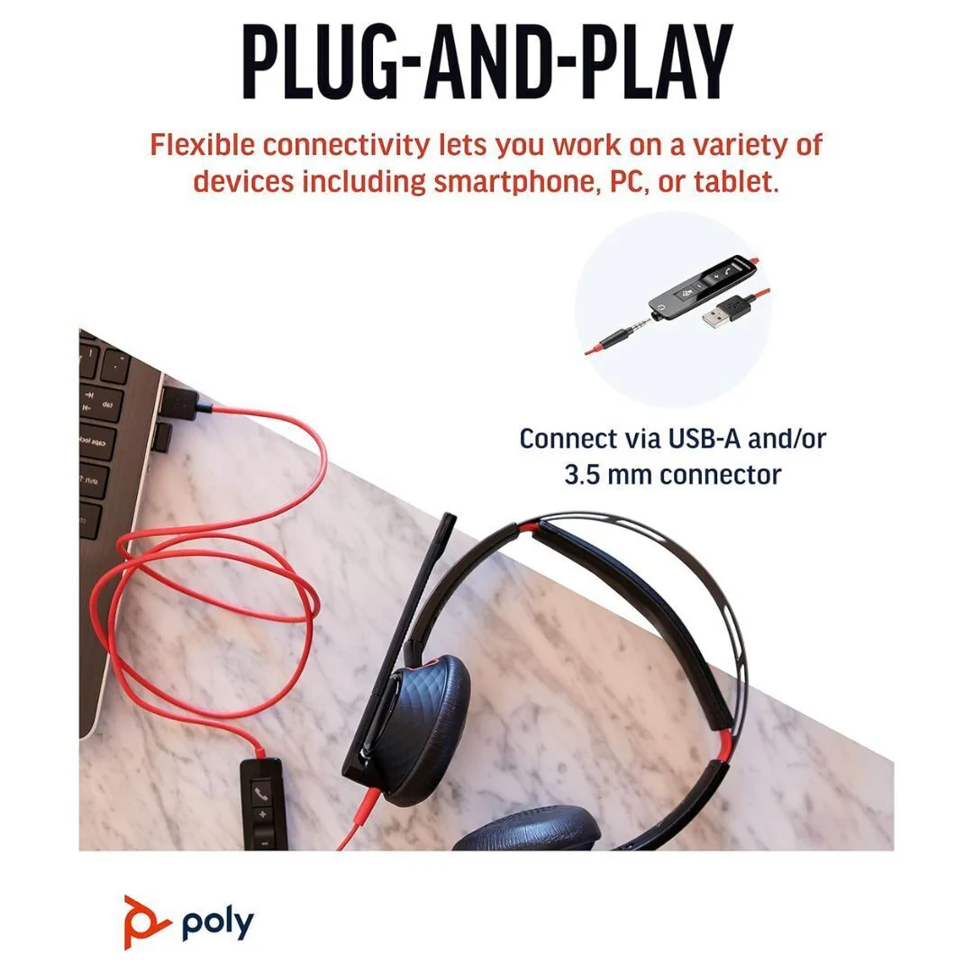 Plantronics Poly Blackwire 5220 USB-A Wired Headset with Flexible Noise-Canceling Boom Mic - Image 6