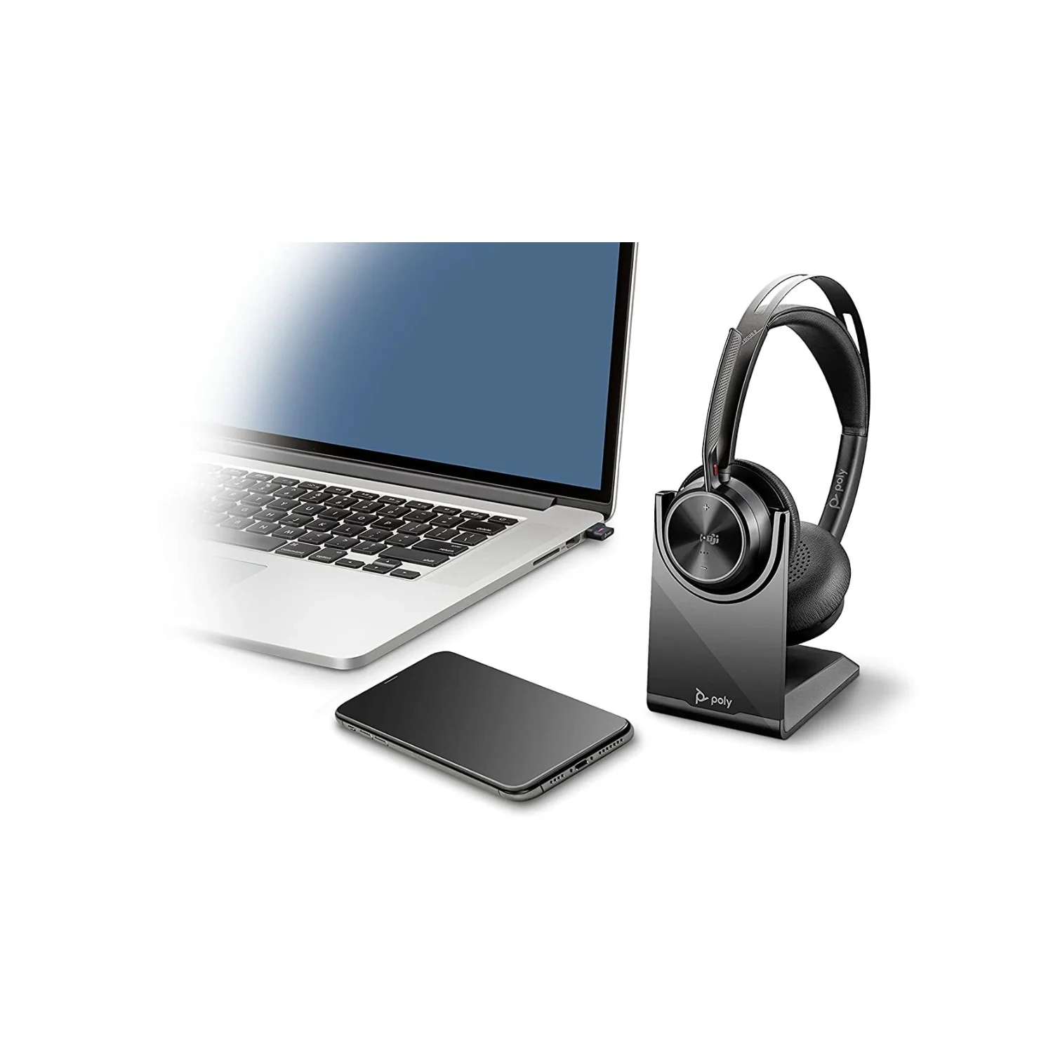 Poly Voyager Focus 2 UC Wireless Headset with Stand (Used) - Image 3