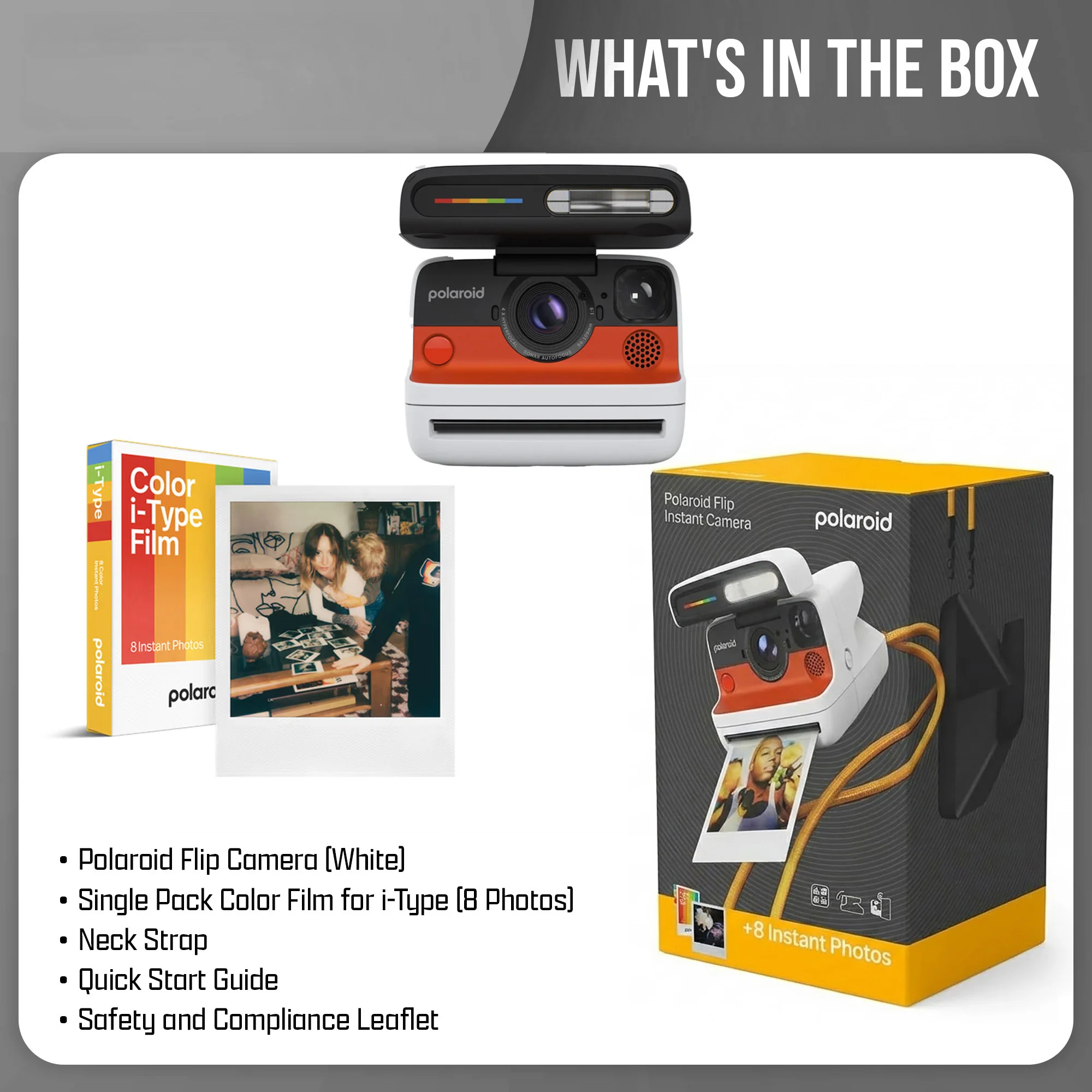 Polaroid Flip Instant Camera + Color Film Bundle (8 Photos) - White - Image 9
