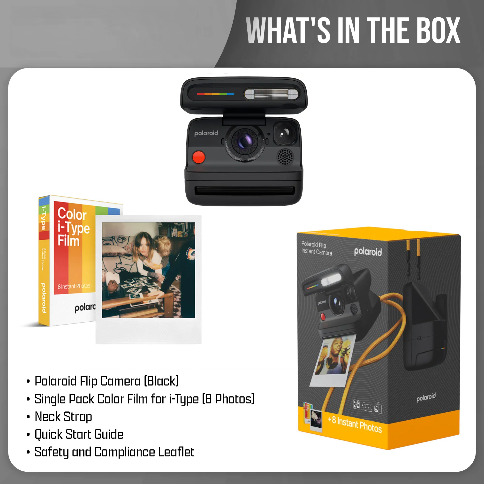 Polaroid Flip Instant Camera + Color Film Bundle (8 Photos) - Black - Image 8