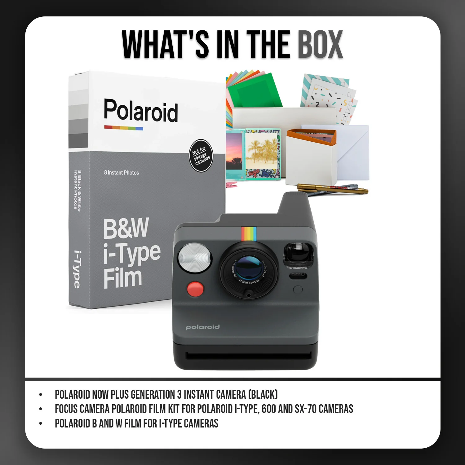 Polaroid Now Generation 3 Instant Camera with Built-In Tripod Mount and Film Kit (Black) Bundle - Image 7