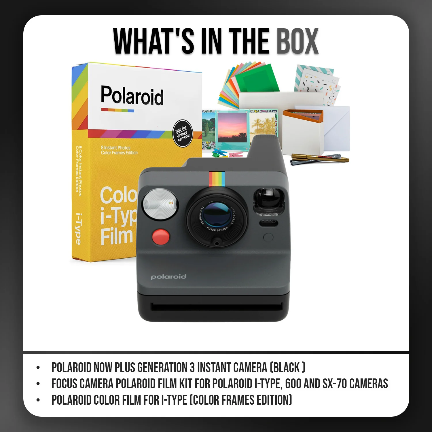 Polaroid Now Generation 3 Instant Camera (Black) with Film Kit and Color Film for I-Type Bundle - Image 7