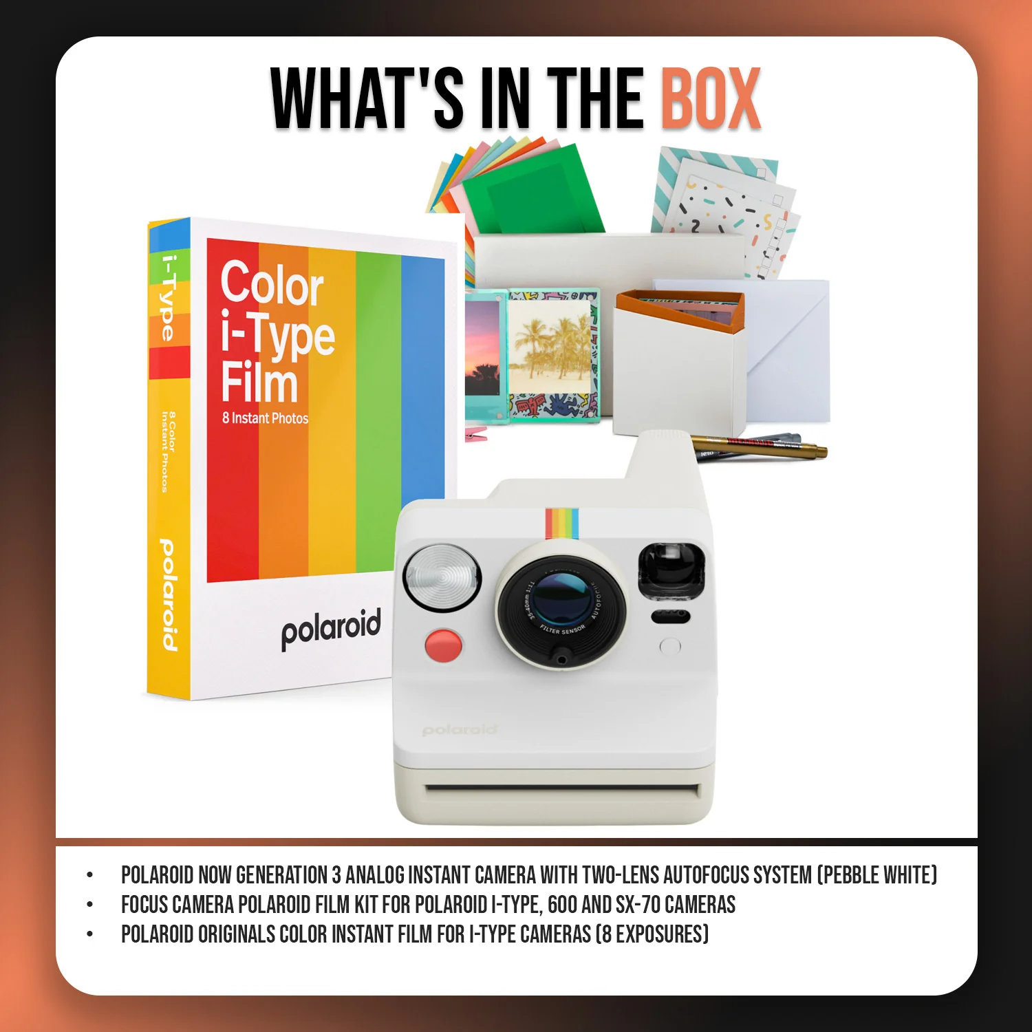 Polaroid Now Generation 3 Analog Instant Camera and Focus Polaroid Film Kit (Pebble White) Bundle - Image 7