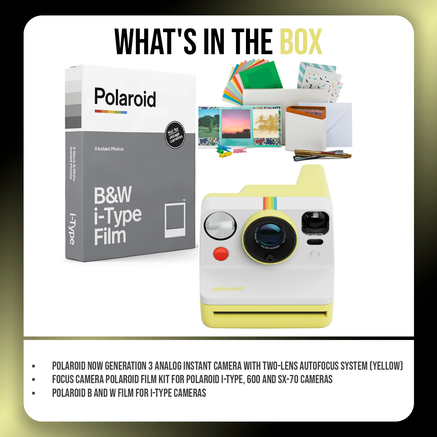 Polaroid Now Generation 3 Analog Instant Camera with Two-Lens Autofocus System (Yellow) Bundle - Image 7