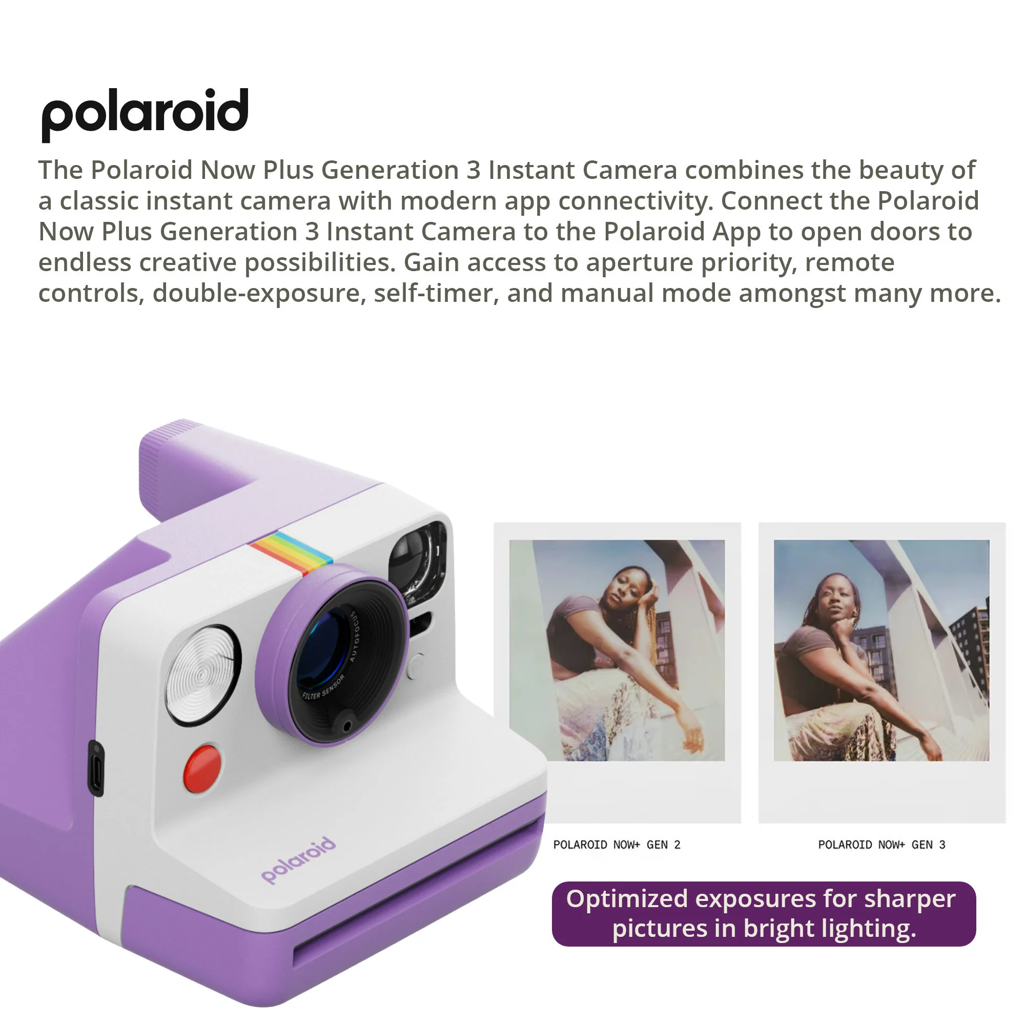 Polaroid Now Generation 3 Purple Analog Instant Camera with Tripod Mount Bundle - Image 2