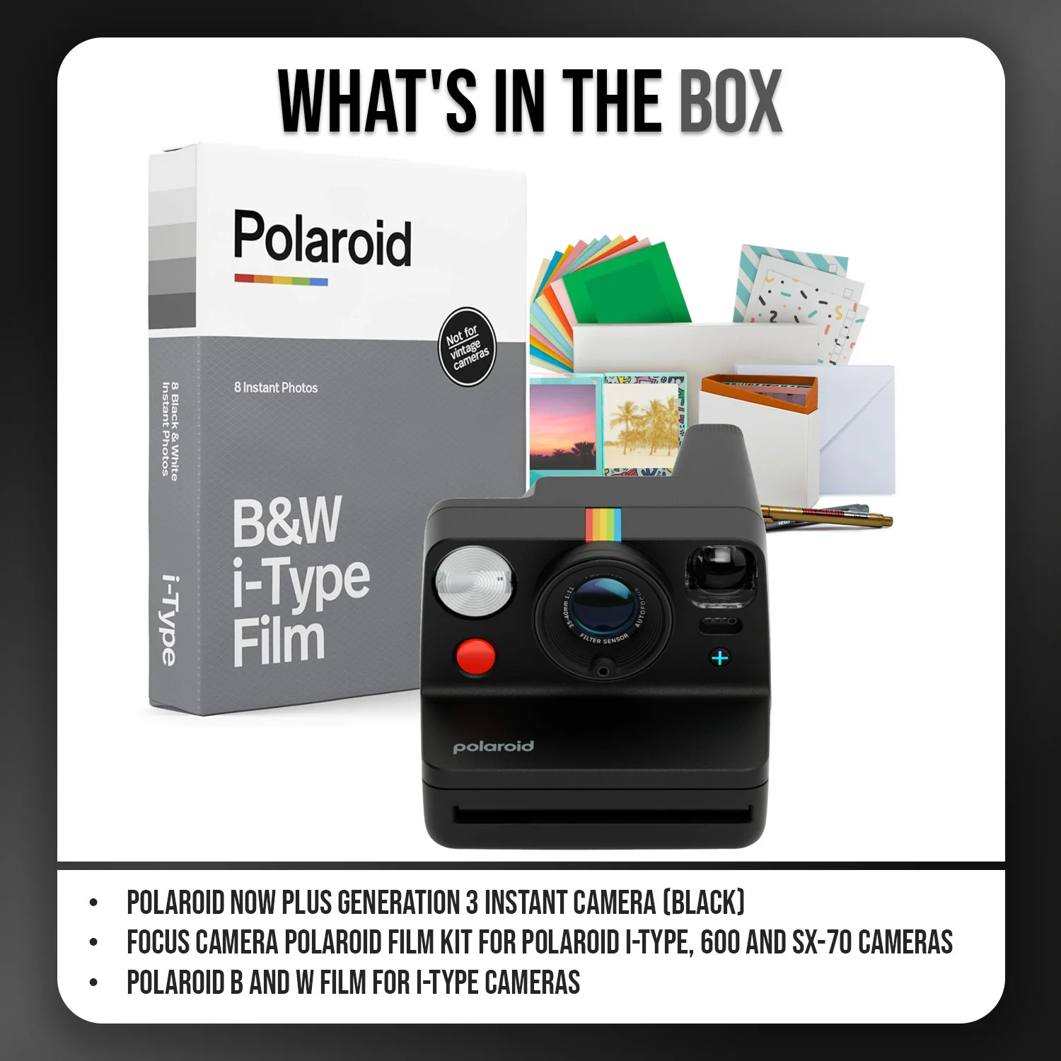Polaroid Now Plus Generation 3 Instant Camera with Two-Lens AF System (Black) and Film Kit Bundle - Image 7