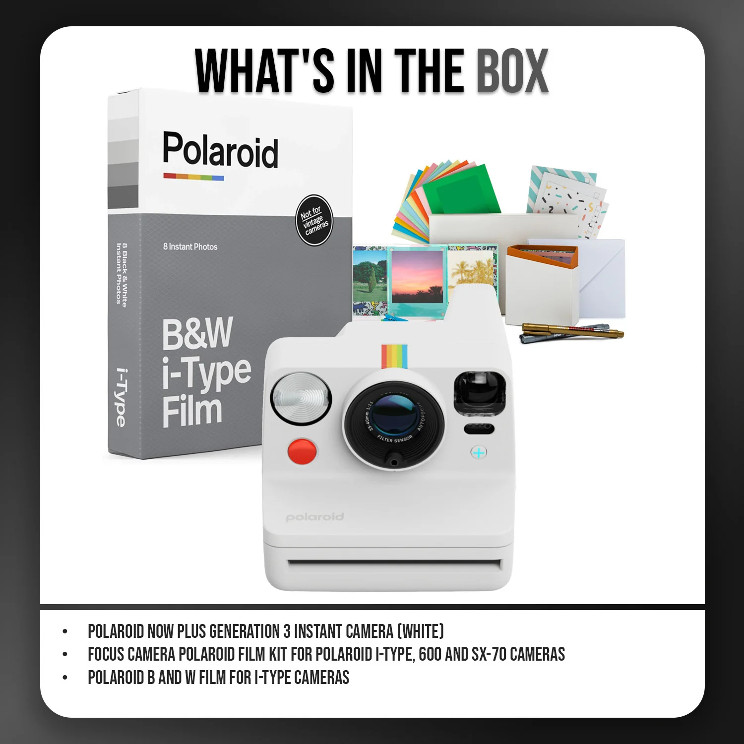 Polaroid Now Plus Generation 3 Instant Camera with Two-Lens AF System (White) and Film Kit Bundle - Image 7