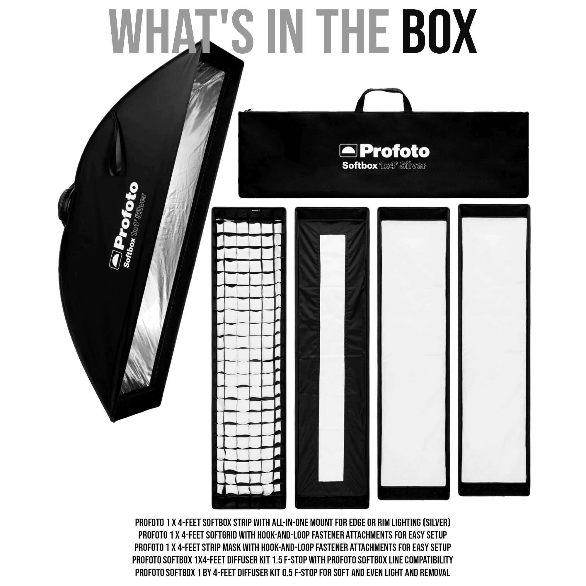 Profoto 1x4-Feet Softbox Strip (Silver) with 1x4-Feet Softgrid, Strip Mask, and Diffuser Kit Bundle - Image 7