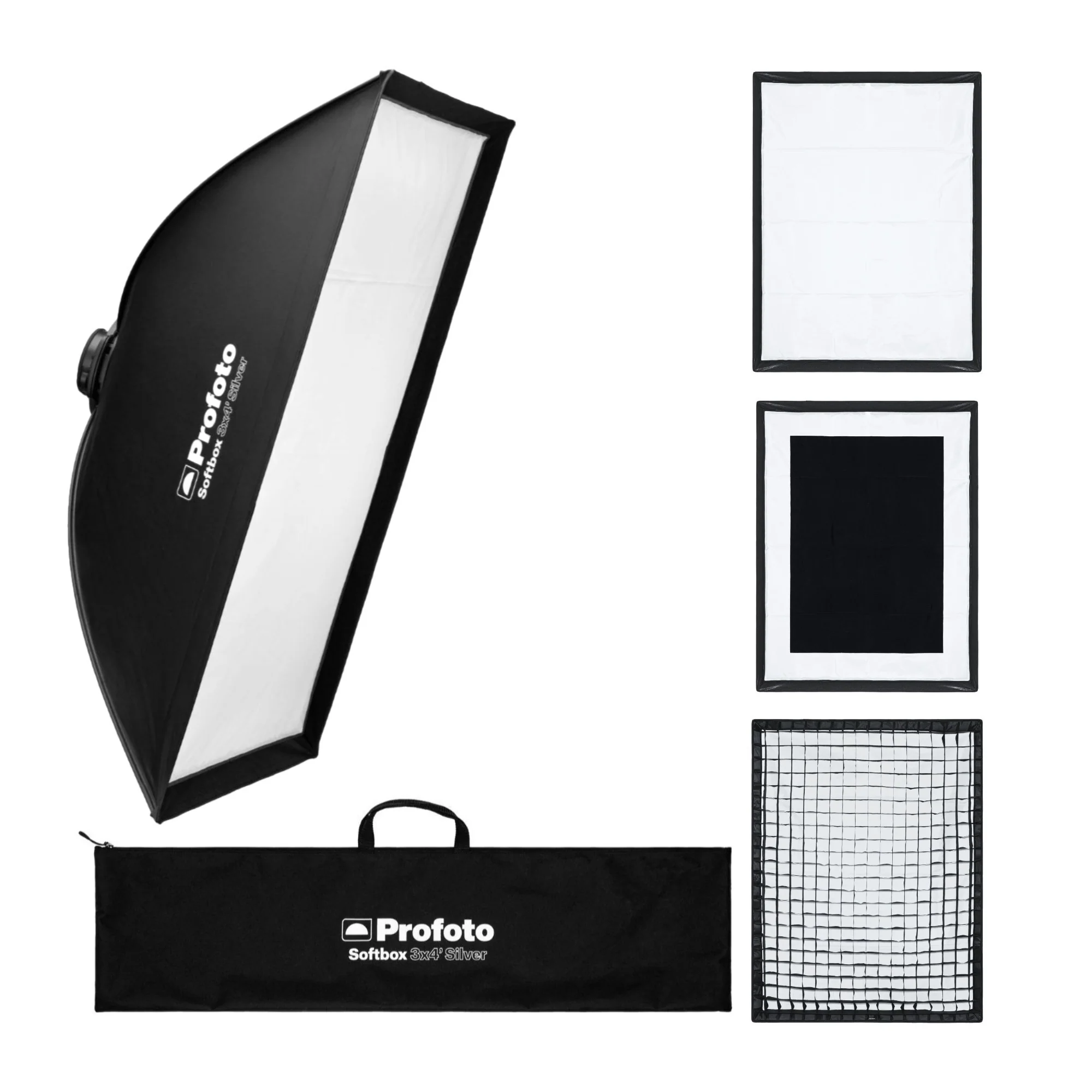 Profoto Softbox 3x4-Feet Rectangular Removable Diffuser (Silver) with Softgrid and Edge Mask Bundle