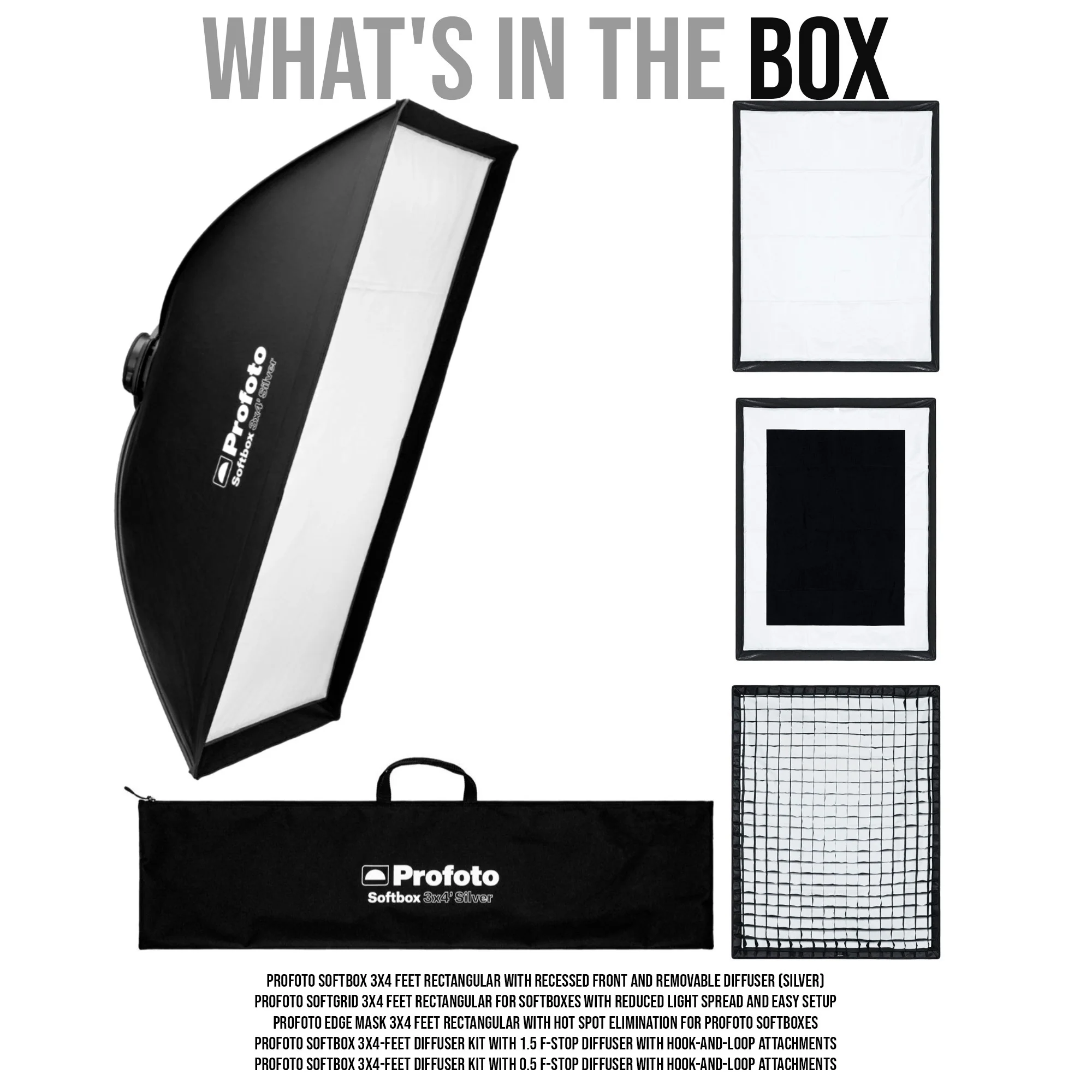 Profoto Softbox 3x4-Feet Rectangular Removable Diffuser (Silver) with Softgrid and Edge Mask Bundle - Image 7
