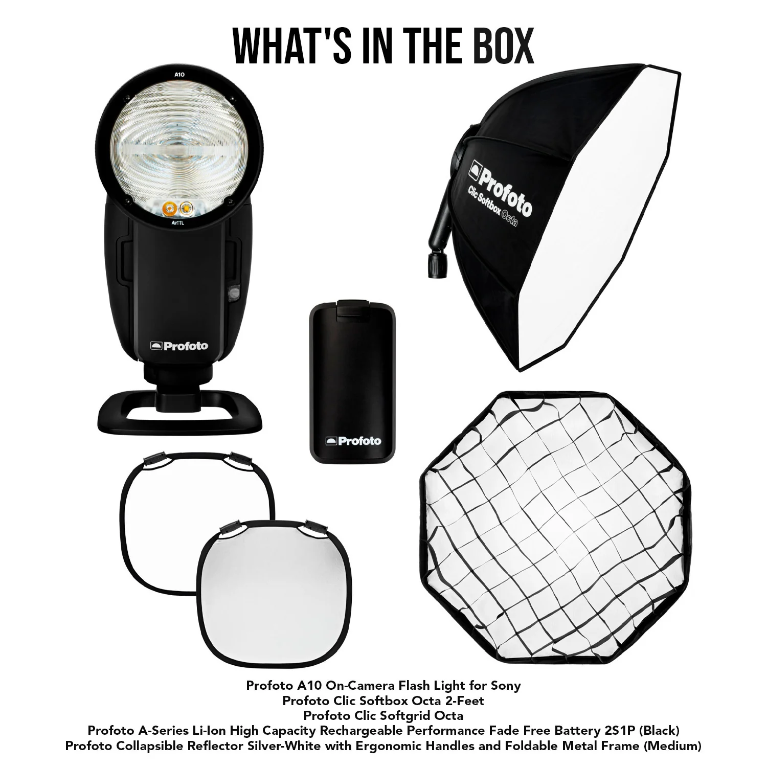 Profoto A10 Sony On-Camera Flash Light with Clic Softbox Octa 2-Feet and Clic Softgrid Octa Bundle - Image 7