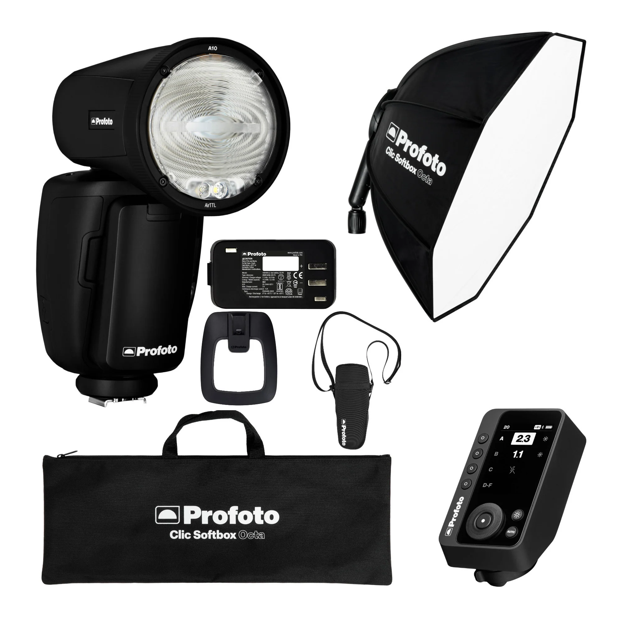 Profoto A10 On-Camera Flash Light for Sony with Wireless Transmitter and Softbox Octa 2 Feet Bundle