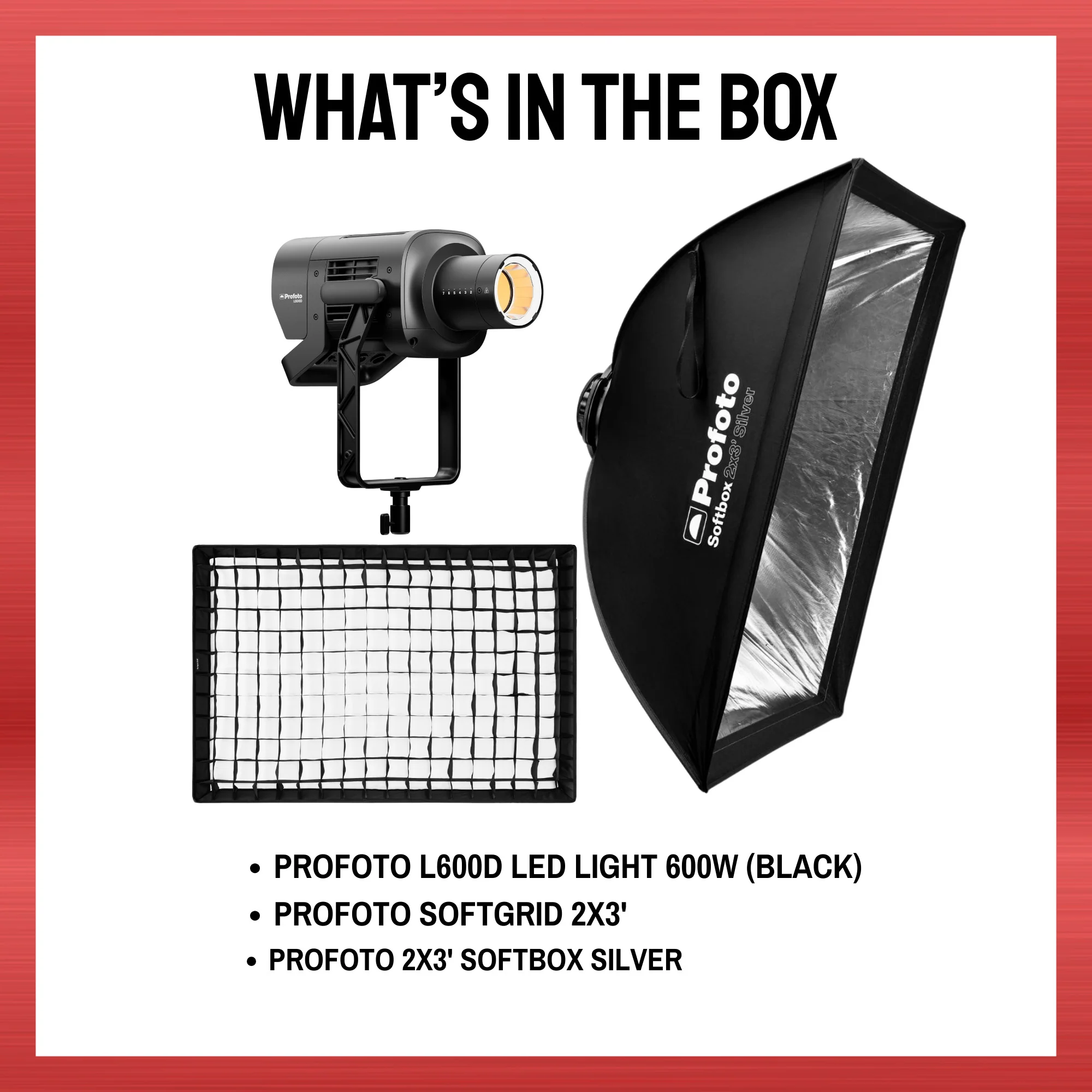 Profoto L600D LED Light 600W with 2x3-Feet Softbox (Silver) and Softgrid Bundle - Image 8