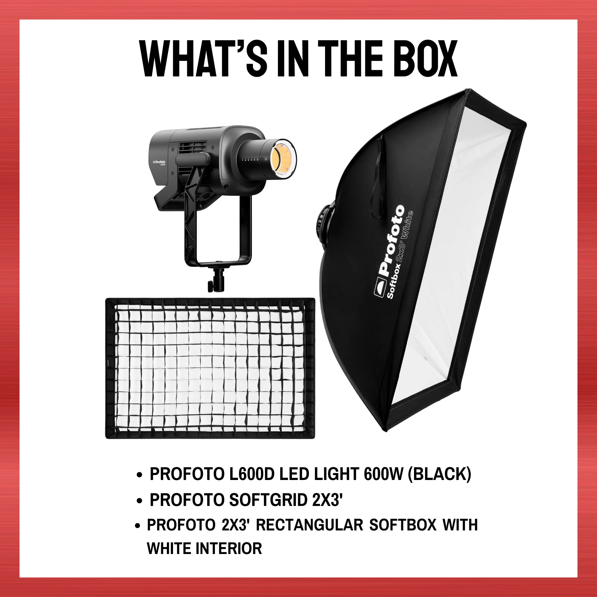 Profoto L600D LED Light with Heat-Resistant Softbox and Softgrid Bundle - Image 8