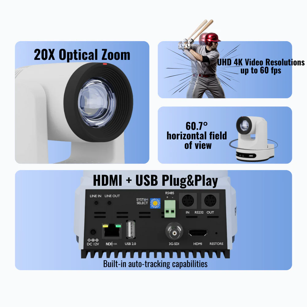 PTZOptics Move SE 20x 1080p PTZ Auto-Tracking Pan Tilt Zoom Camera (White, 2-Pack) Bundle - Image 9