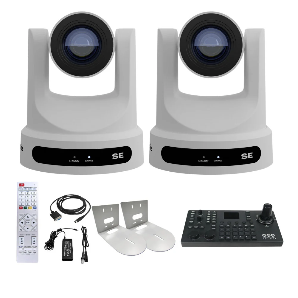 PTZOptics Move SE 20x 1080p PTZ Auto-Tracking Pan Tilt Zoom Camera (White, 2-Pack) Bundle