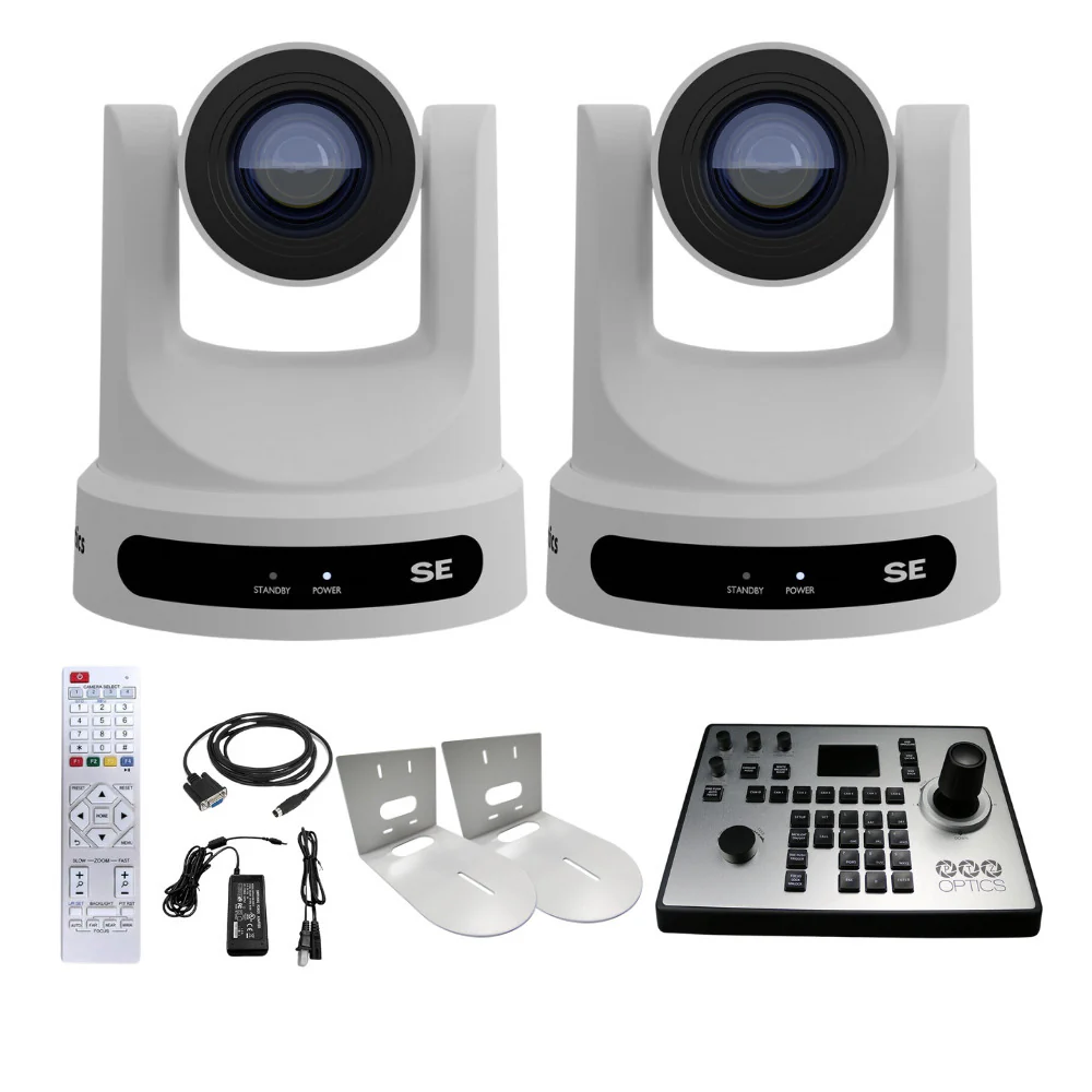 PTZOptics Move SE 20x 1080p PTZ Auto-Tracking Pan Tilt Zoom Camera (White, 2-Pack) Bundle