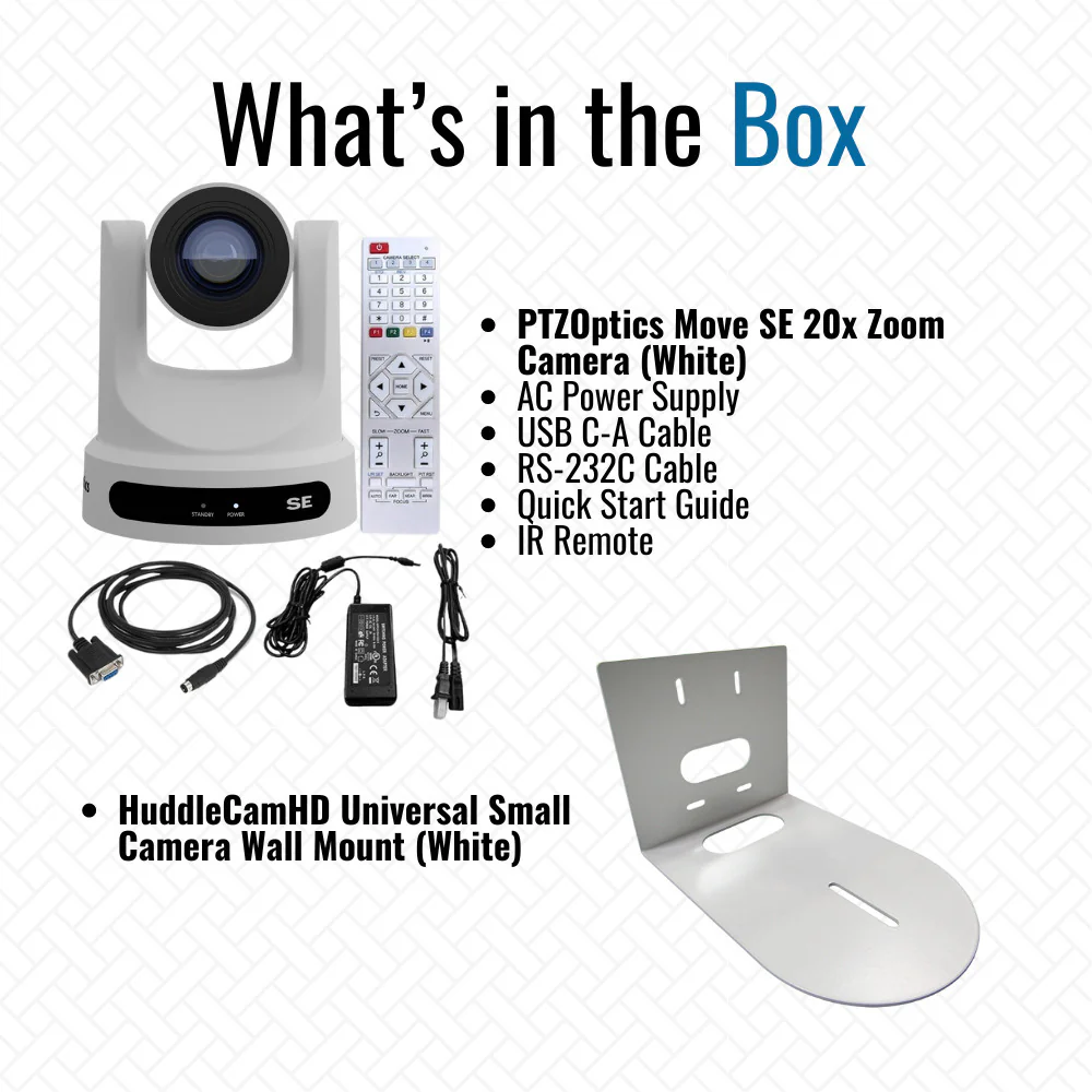 PTZOptics Move SE 20x 1080p Full HD Advanced PTZ Auto-Tracking Pan Tilt Zoom Camera (White) Bundle - Image 7