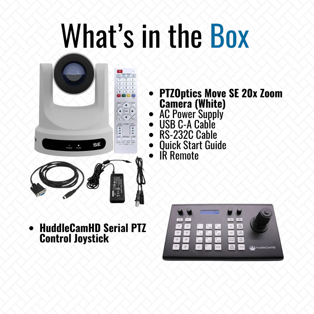 PTZOptics Move SE 20x 1080p Full HD Advanced PTZ Auto-Tracking Pan Tilt Zoom Camera (White) Bundle - Image 14