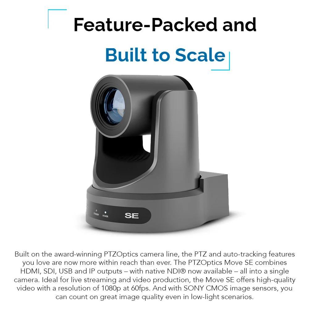 PTZOptics Move SE 30x 1080p Full HD Advanced PTZ Auto-Tracking Pan Tilt Zoom Camera (Gray) - Image 3