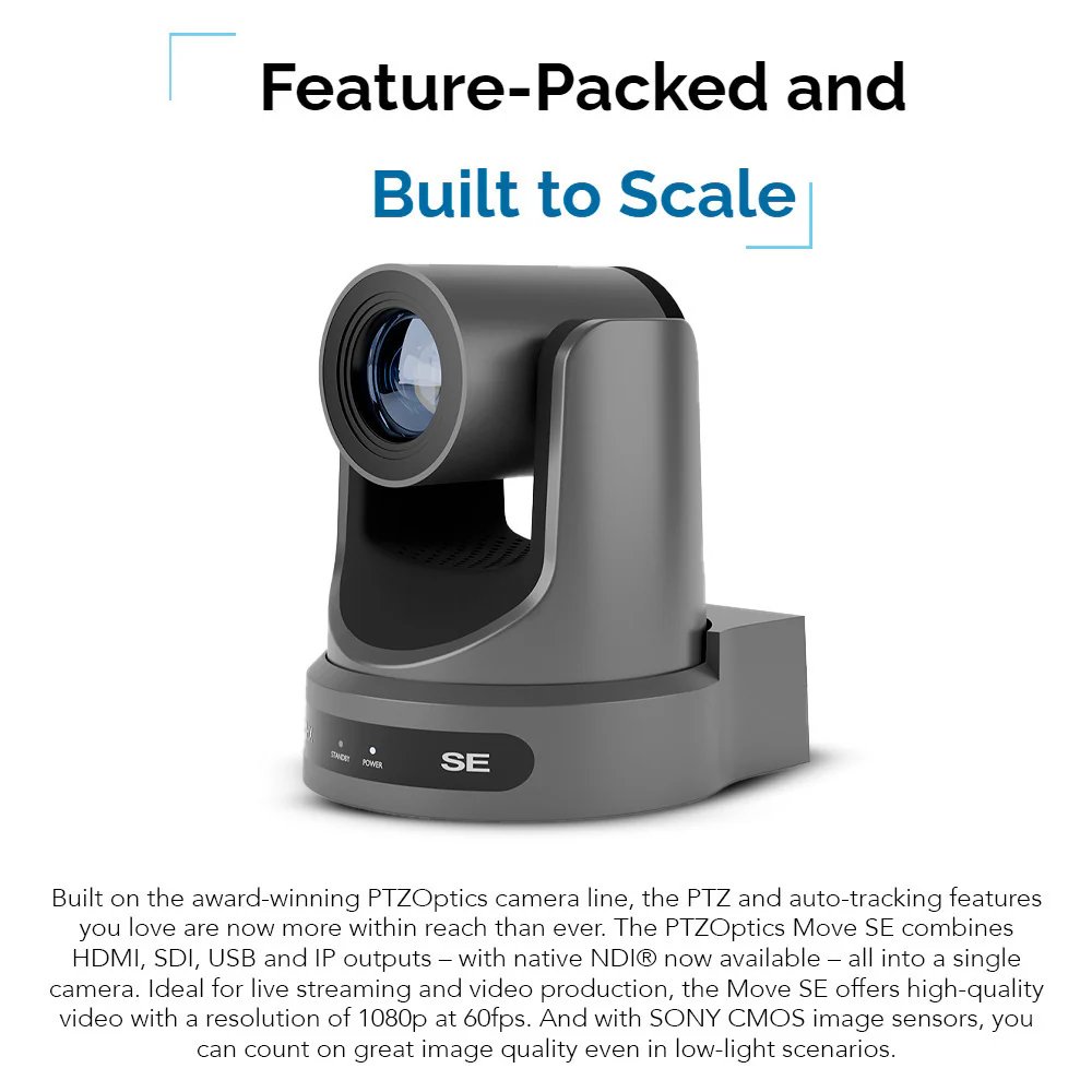 PTZOptics Move SE 30x 1080p Full HD Advanced PTZ Auto-Tracking Pan Tilt Zoom Camera (Gray) Bundle - Image 3