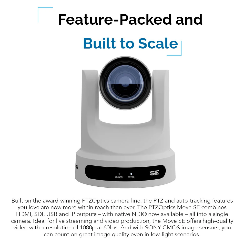 PTZOptics Move SE 30x 1080p Full HD Advanced PTZ Auto-Tracking Zoom Camera (White, 3-Pack) Bundle - Image 4