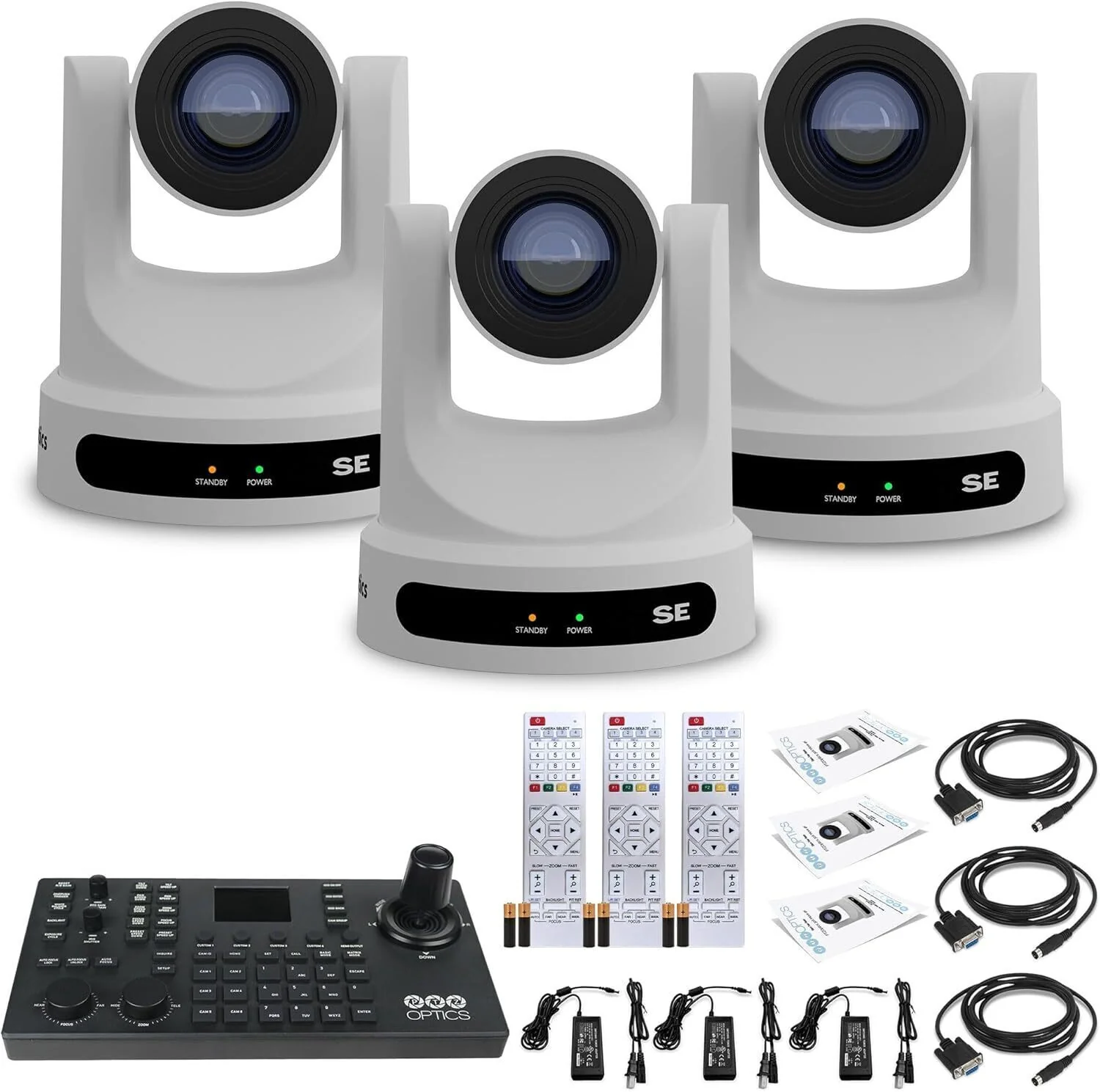 PTZOptics Move SE 30x 1080p Full HD Advanced PTZ Auto-Tracking Zoom Camera (White, 3-Pack) Bundle