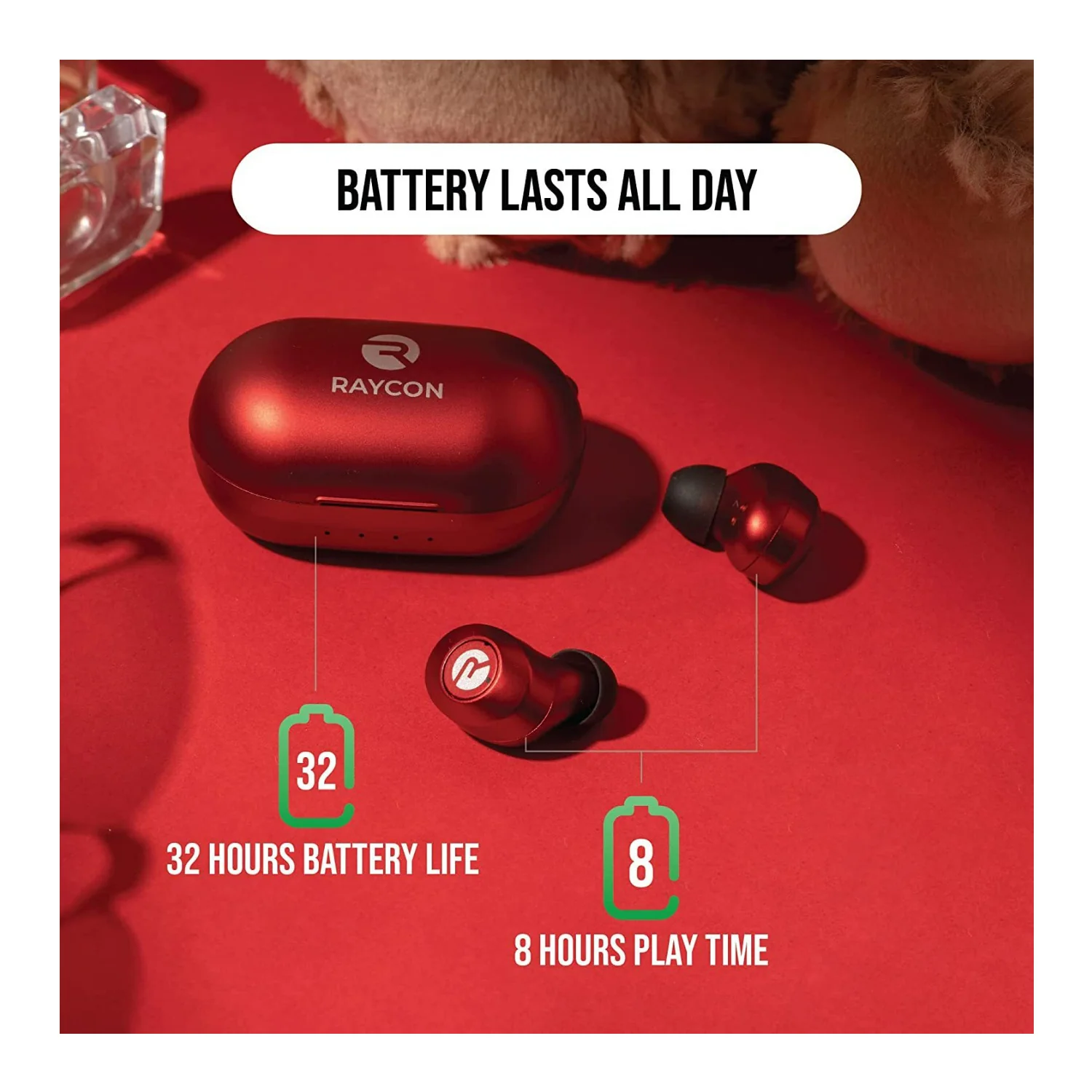 Raycon The Everyday Bluetooth Splash Resistant IPX6 Wireless Earbuds (Flare Red) - Image 6