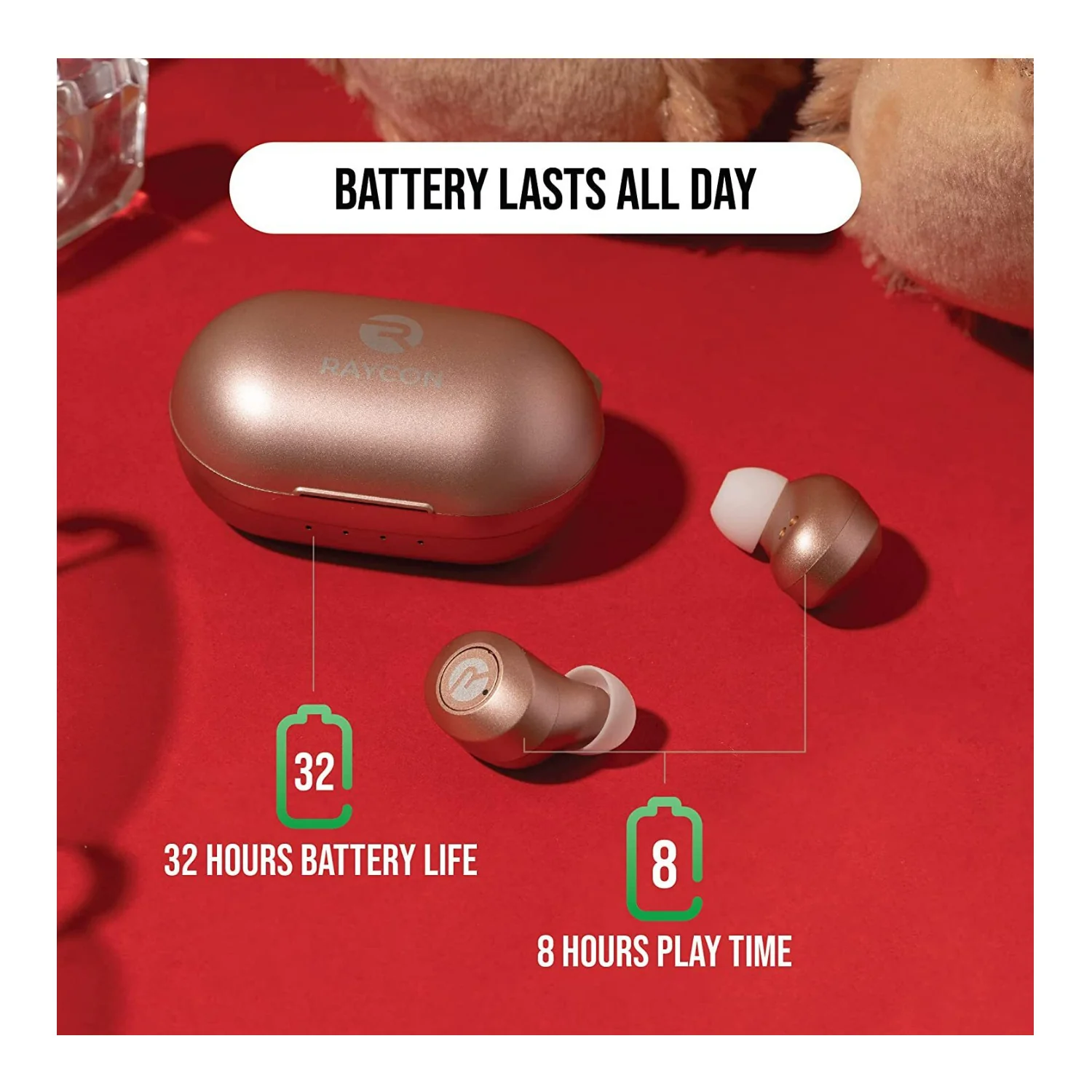 Raycon The Everyday Bluetooth Splash Resistant IPX6 Wireless Earbuds (Rose Gold) - Image 7