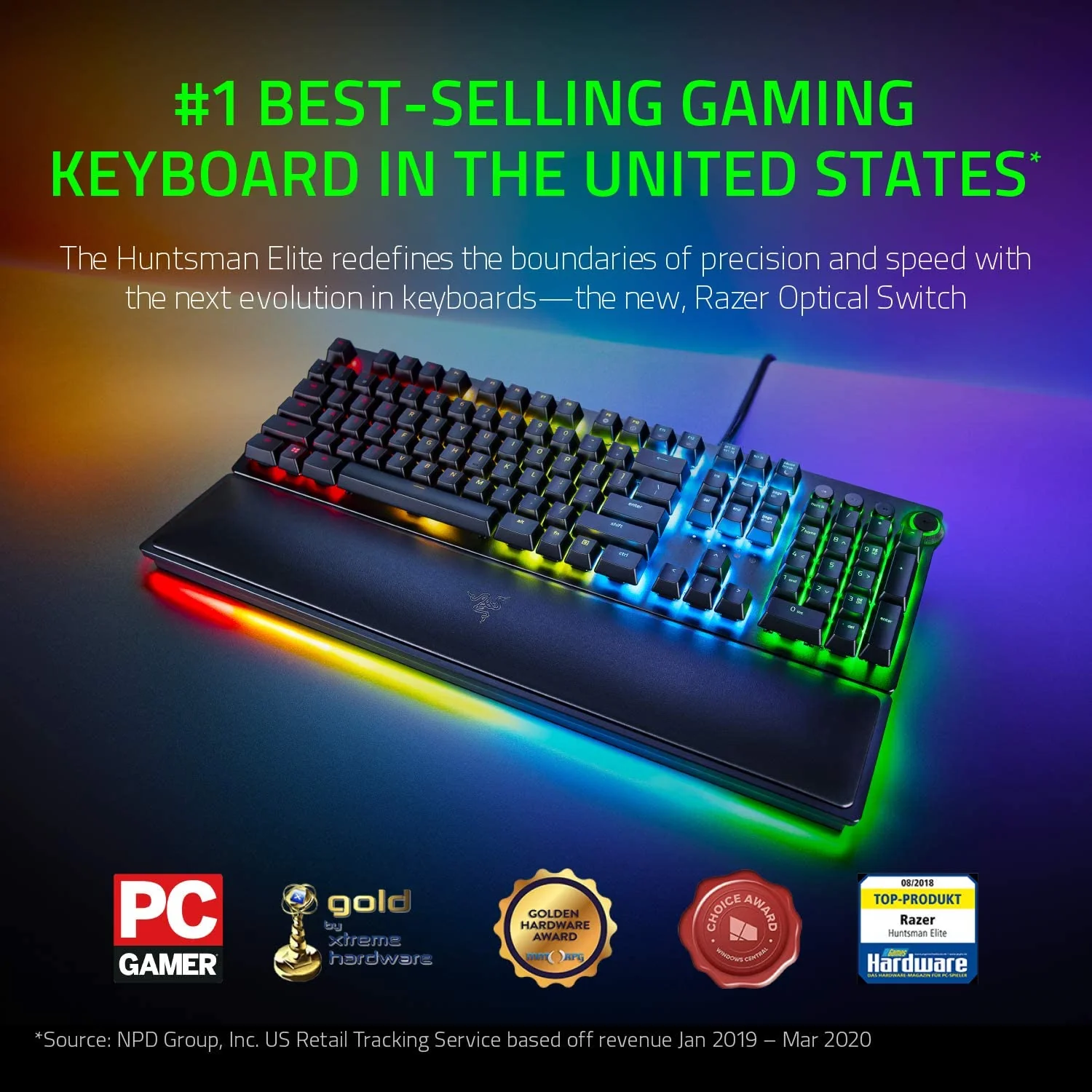 Razer Huntsman Elite Optical Gaming Keyboard, Clicky Purple Switches (Certified Refurbished) - Image 2