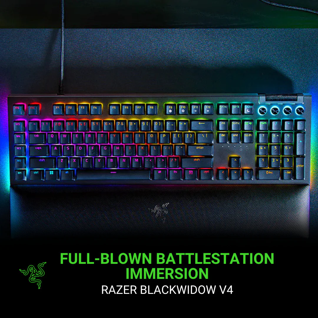 Razer BlackWidow V4 Green Switch Gaming Keyboard Bundle, RZ03-04690200, Black (Certified Refurbished) - Image 2