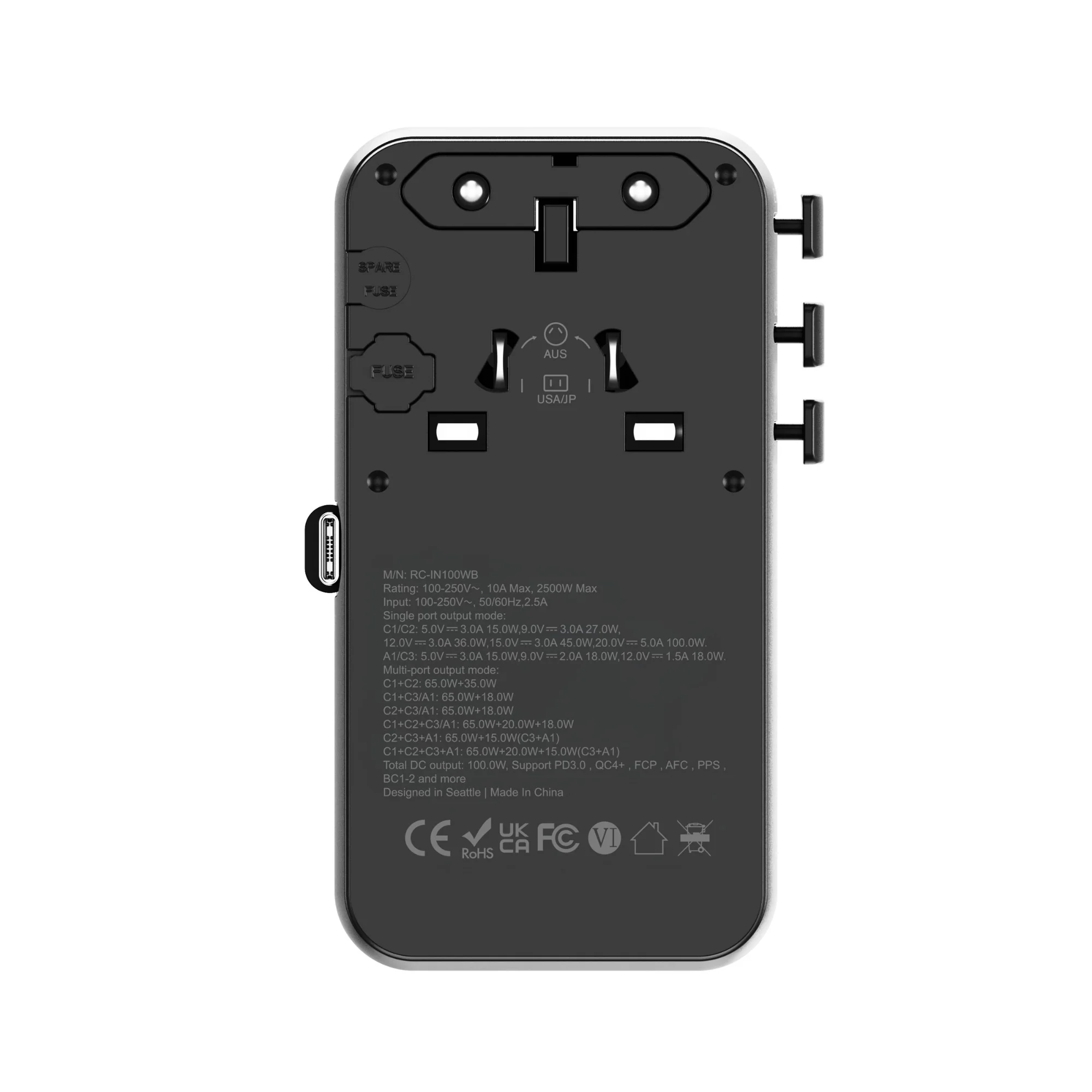 ReelCharge -Veratek 100W Global Travel Charger (Gray) - Image 3
