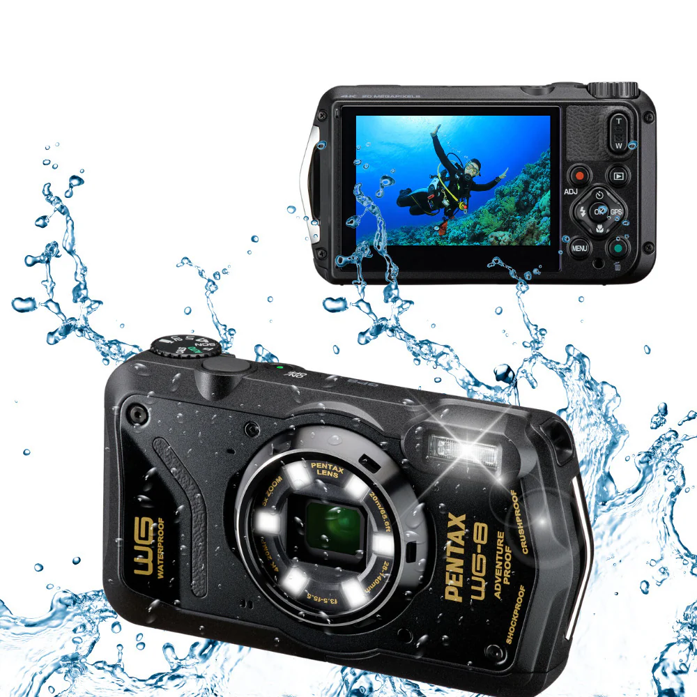 Pentax WG-8 All-Weather Camera with Heavy-Duty Construction and 5x Optical Zoom Lens (Black)