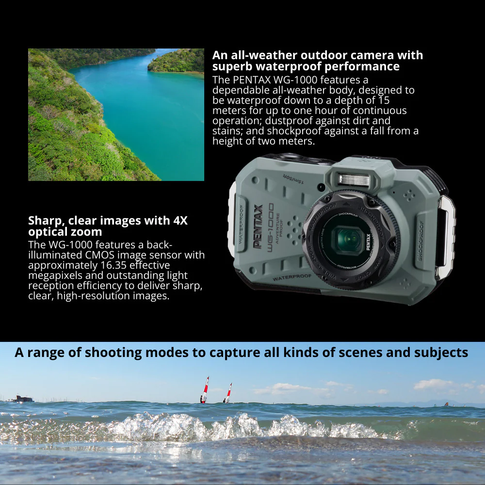 Pentax WG-1000 All-Weather Compact Camera with 4x Optical Zoom and 20 Color Modes (Olive) Bundle - Image 3