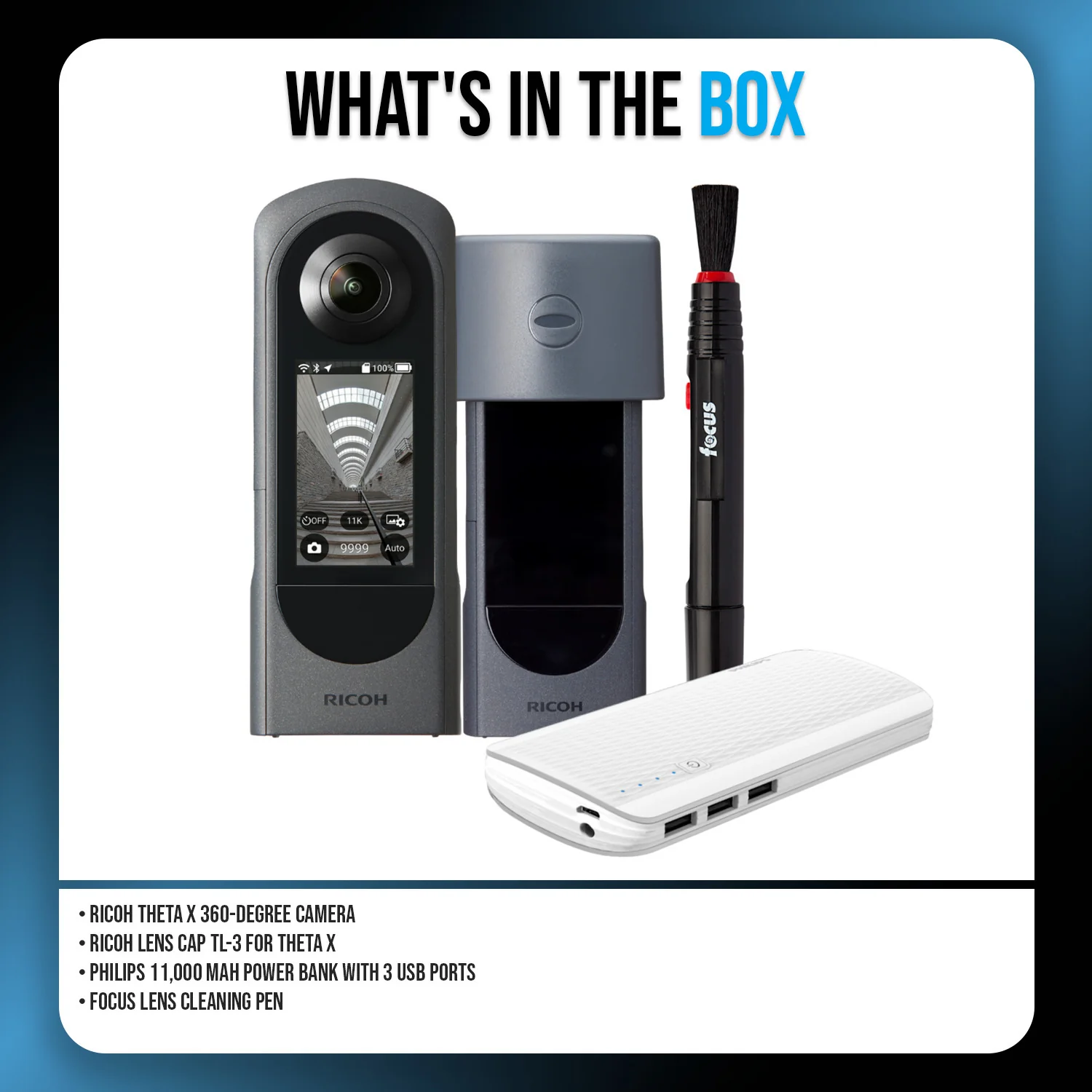 RICOH THETA X 360-Degree Camera Bundle with Lens Cap, Powerbank and Cleaning Pen - Image 9