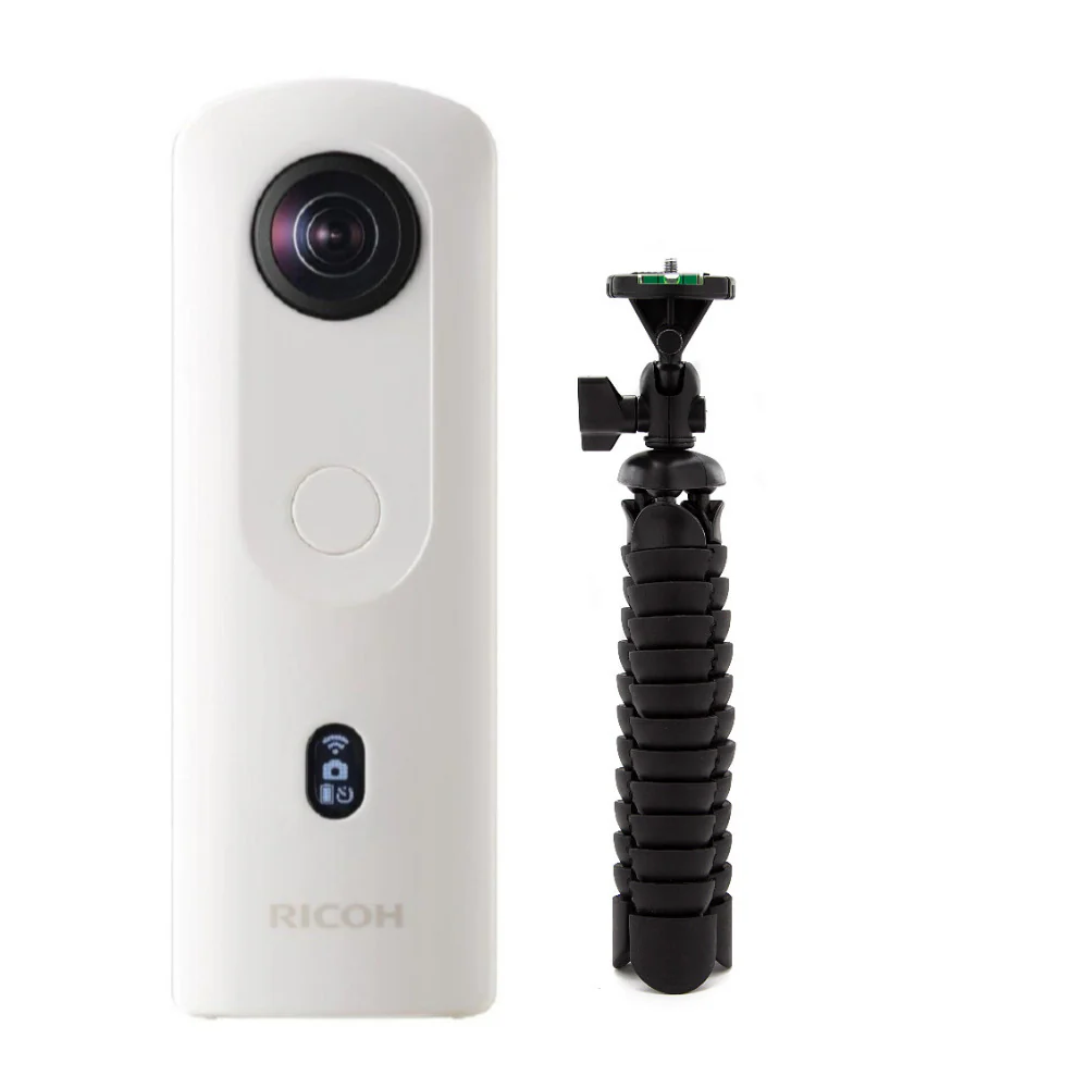 Ricoh Theta SC2 360-Degree 4K Spherical VR Camera (White) with Flexible 10-Inch Spider Tripod