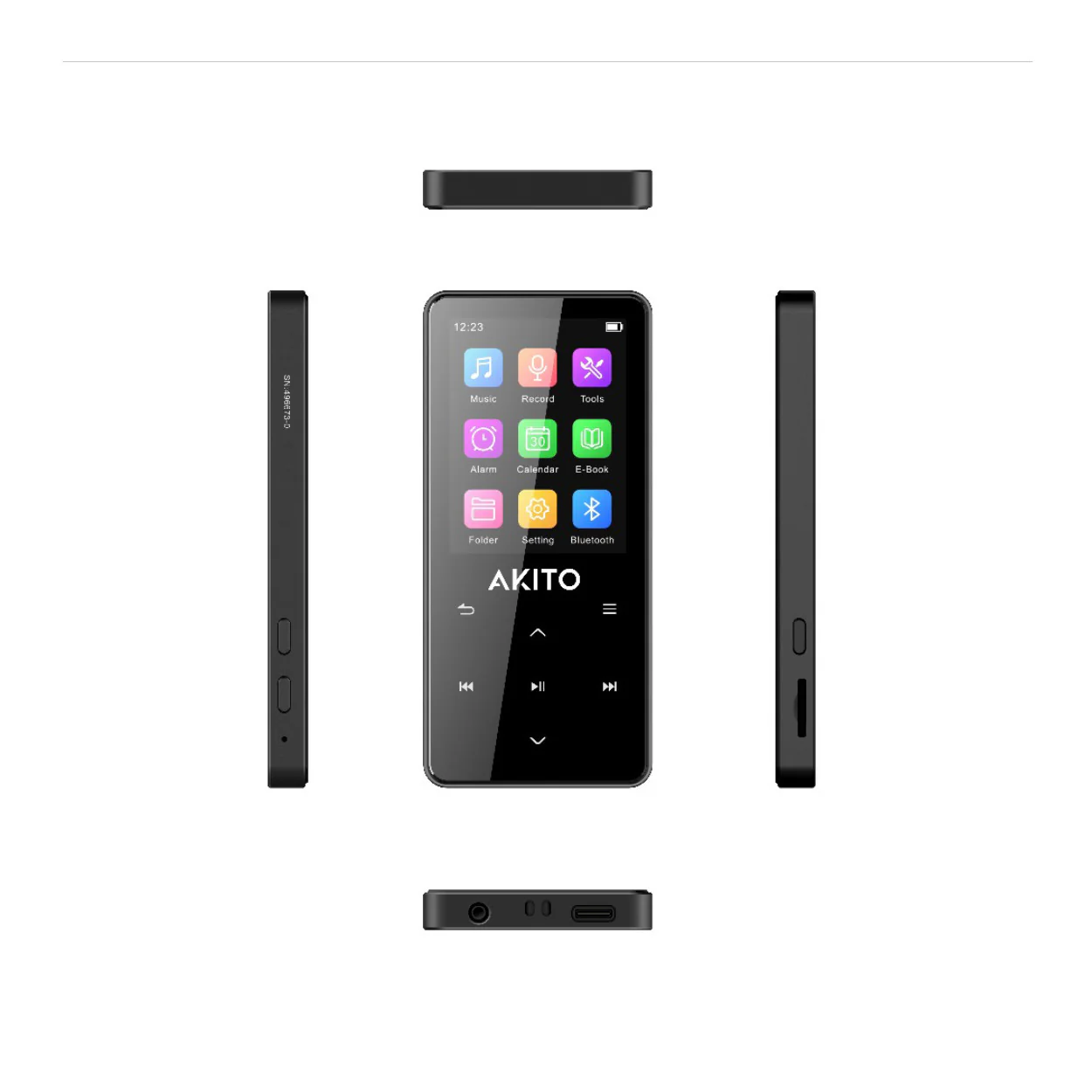 Akito S12 Compact Kosher MP3 Player with 16GB Memory, Bluetooth Connectivity and Voice Recorder - Image 2