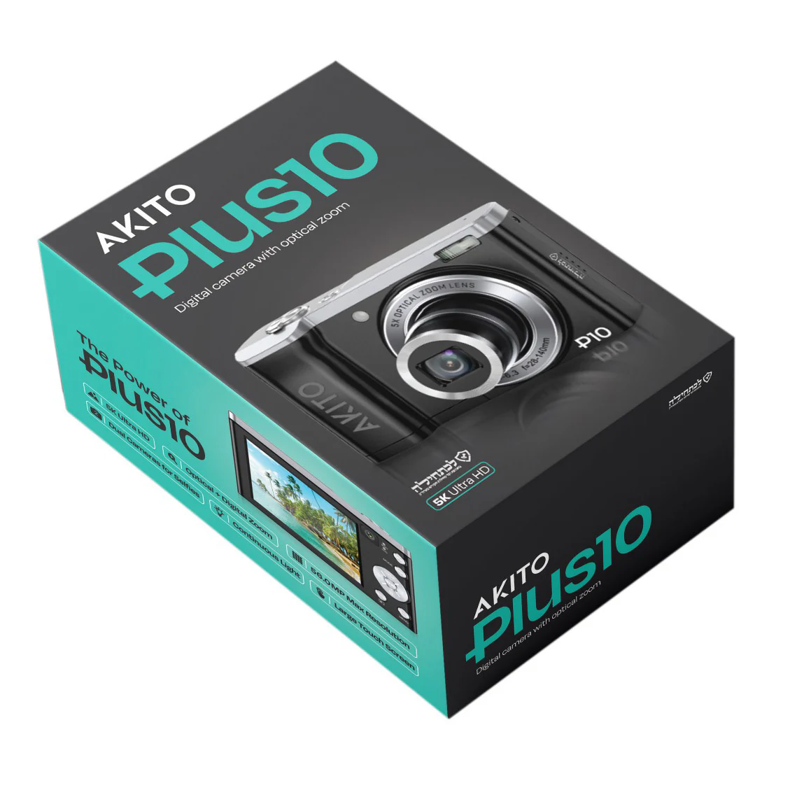 Akito Plus10 Kosher Digital Camera with 5x Optical Zoom and 5K Ultra HD (Black) - Image 3