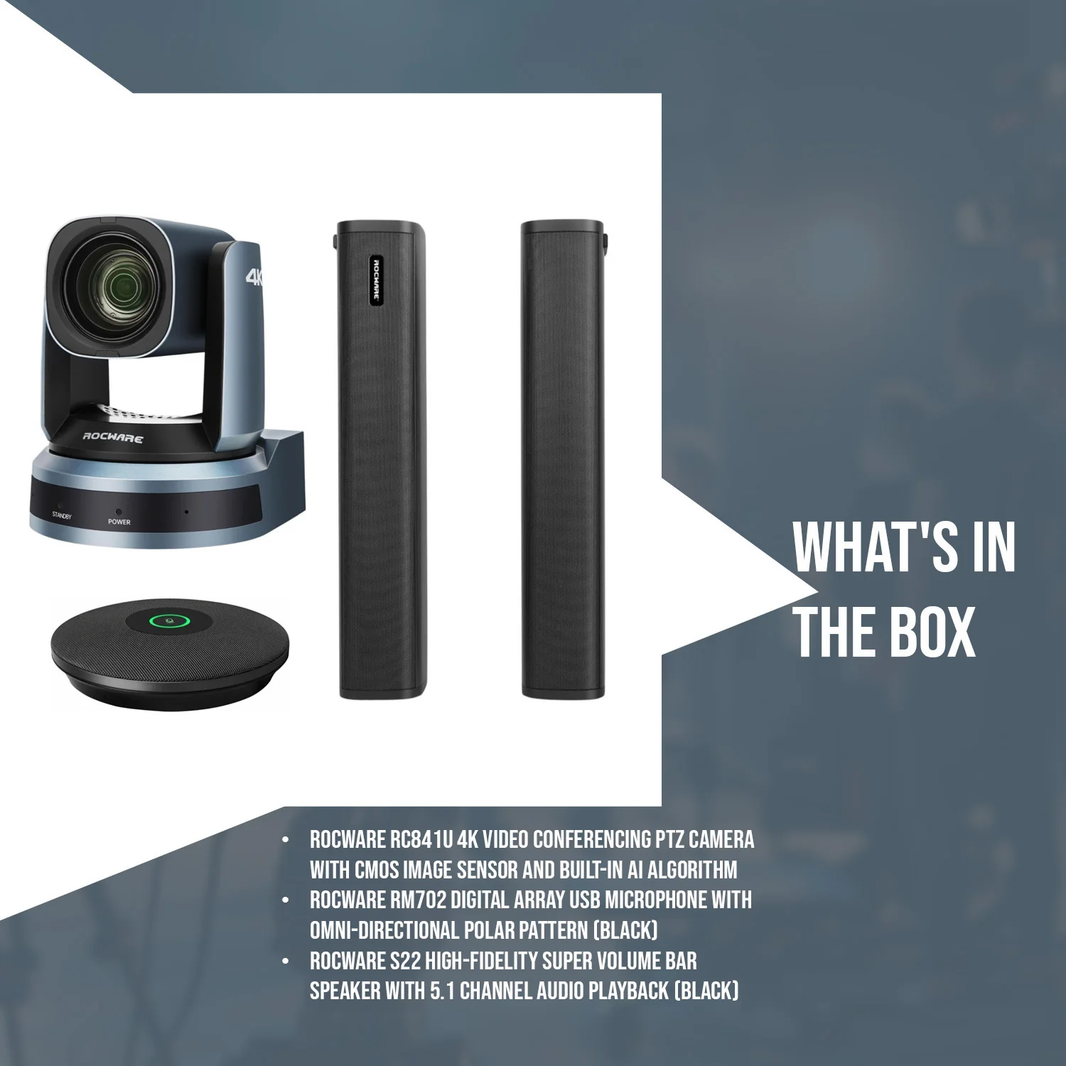 Rocware RC841U 4K Video Conferencing PTZ Camera and Rocware RM702 USB Microphone Bundle - Image 7