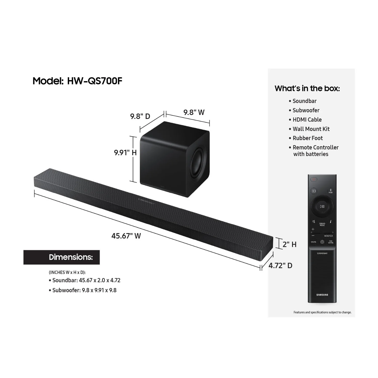 Samsung HW-QS700F 3.1.2-Channel Dolby Atmos Soundbar and Subwoofer System - Image 8