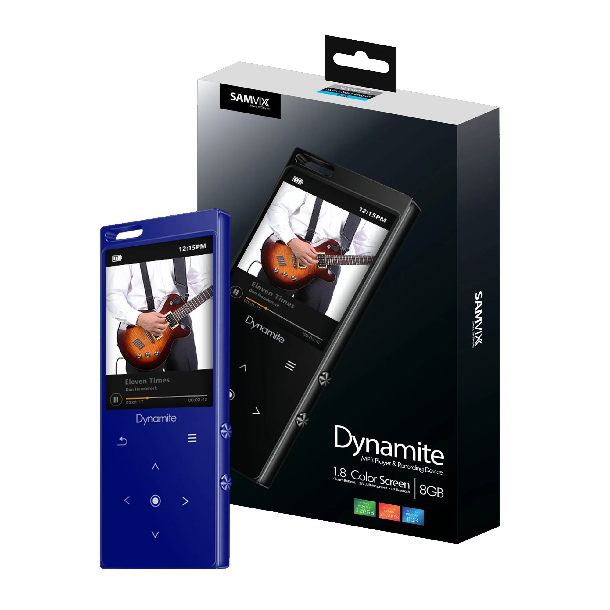 SAMVIX Dynamite Kosher MP3 Player 8GB with Bluetooth, Touch, Voice Recorder (Blue/White) - Image 2