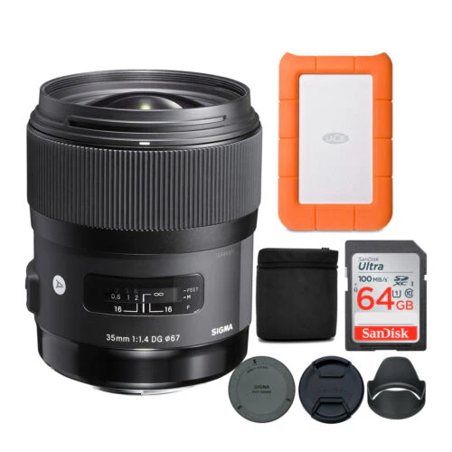 Sigma 35mm f/1.4 Art DG HSM Lens for Canon DSLR Camera with 1TB Hard Drive and 64GB SD Card Bundle - Image 2