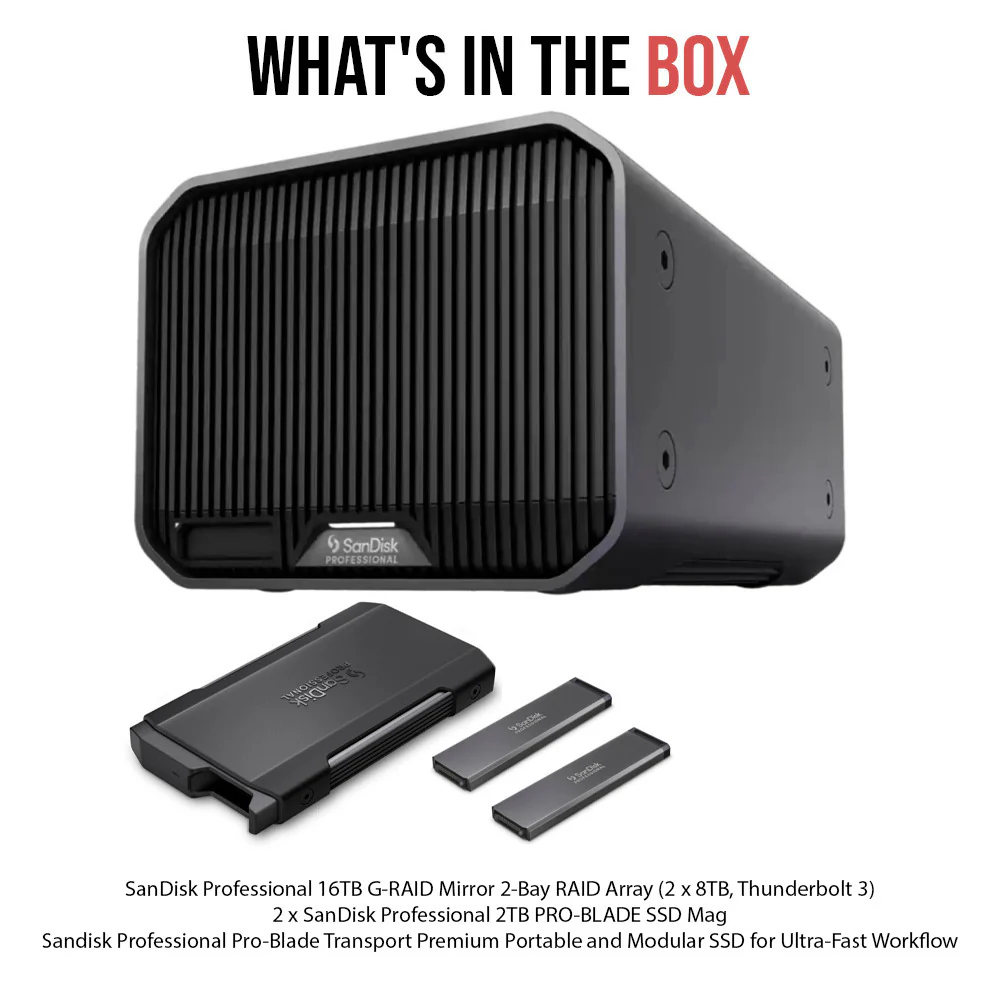 SanDisk Professional 16TB G-RAID Mirror Full Workflow with 2 x Pro-Blade SSD Mag (2TB Each) Bundle