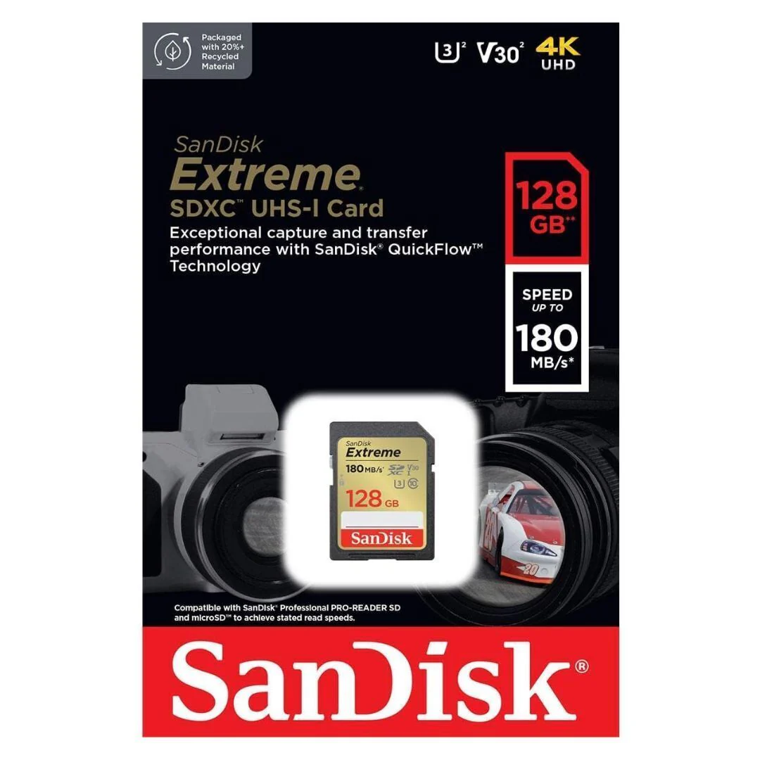 SanDisk Extreme SDXC UHS-I Memory Card with 180MBPS Read Speed and 90MBPS Write Speed (128GB, Black) - Image 2